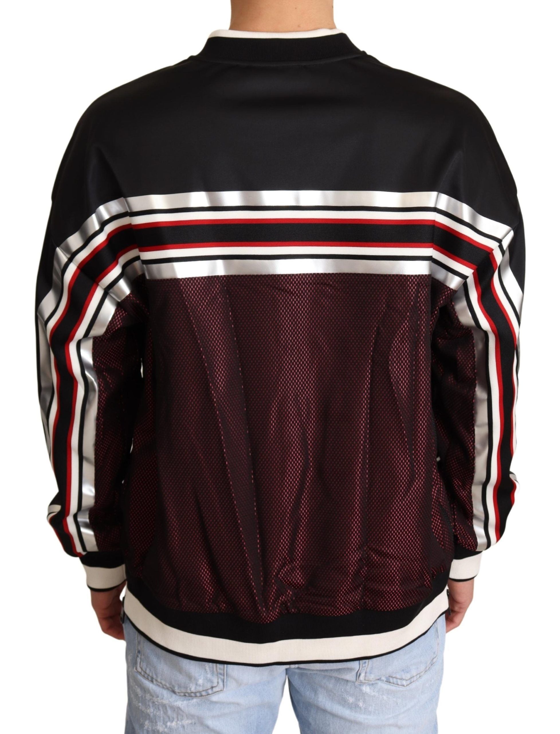 Zwarte rode mesh sport pullover ronde hals trui