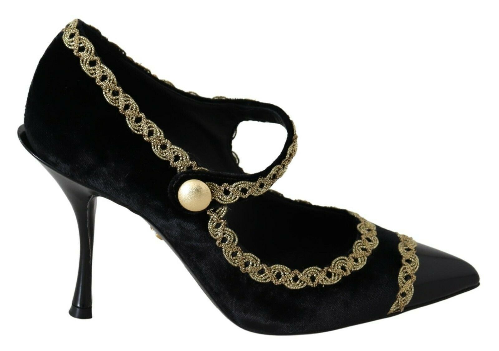 Zwarte versierde fluwelen Mary Jane pumps