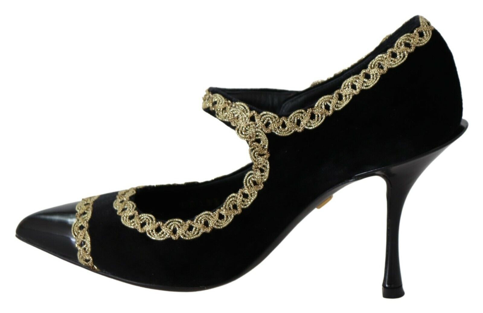 Zwarte versierde fluwelen Mary Jane pumps