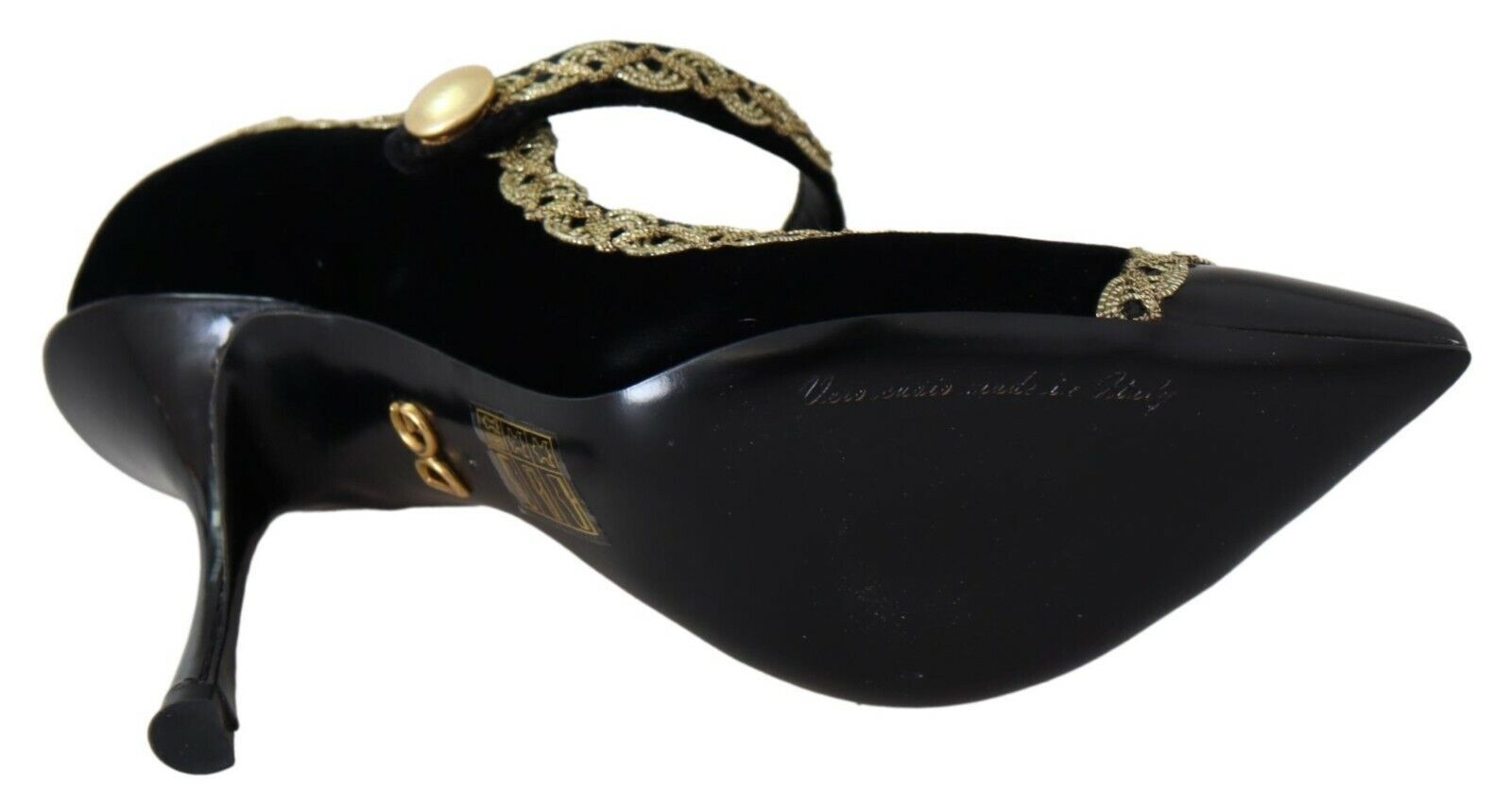 Zwarte versierde fluwelen Mary Jane pumps