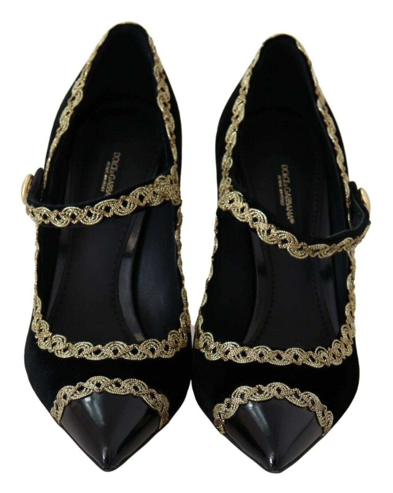Zwarte versierde fluwelen Mary Jane pumps