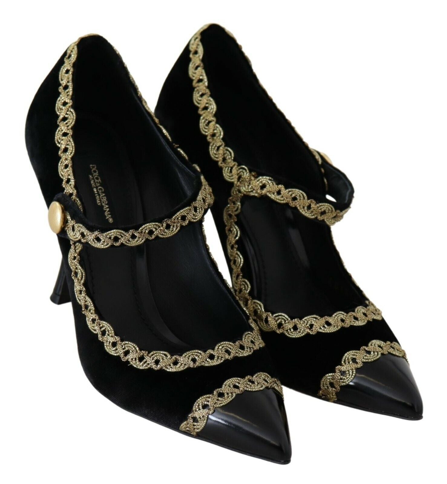 Zwarte versierde fluwelen Mary Jane pumps