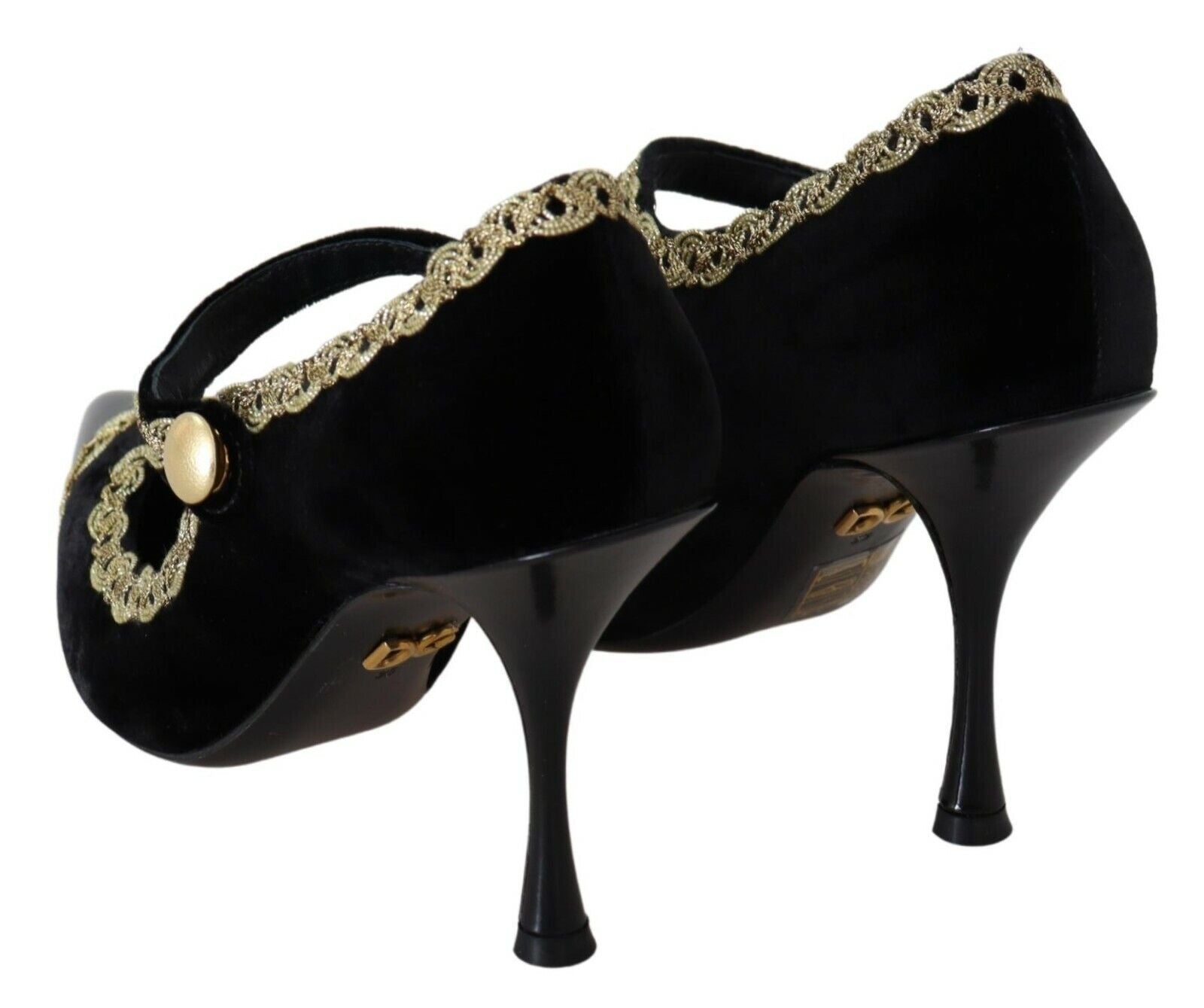 Zwarte versierde fluwelen Mary Jane pumps