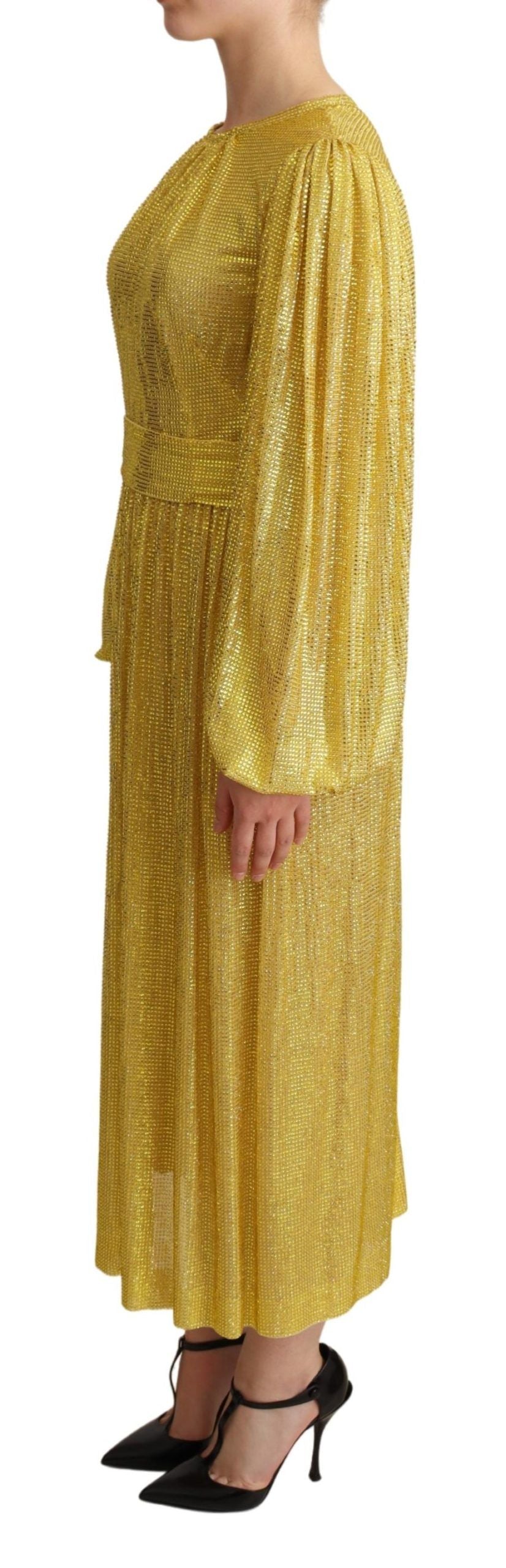Gele geplooide maxi-jurk met kristalgaas