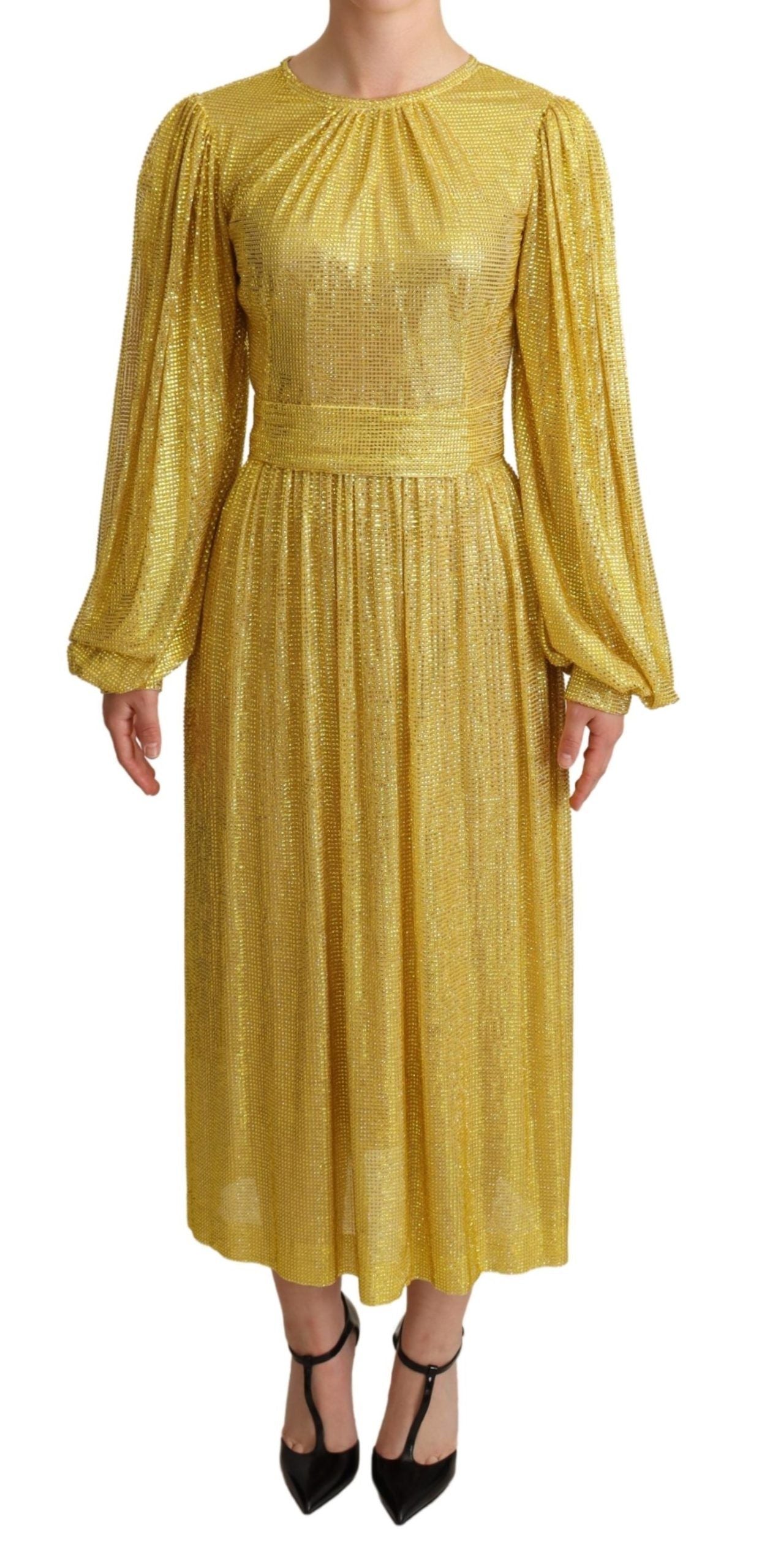 Gele geplooide maxi-jurk met kristalgaas