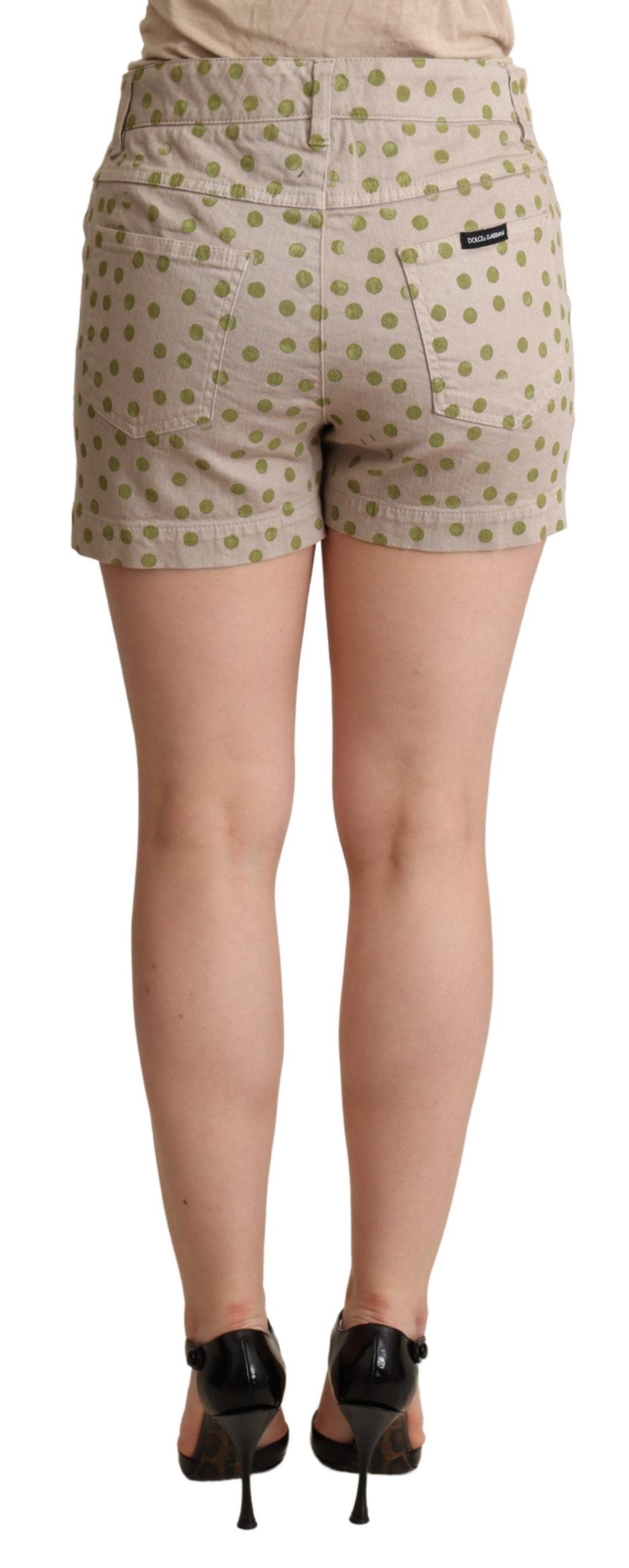 Beige denim shorts van katoenstretch met stippen