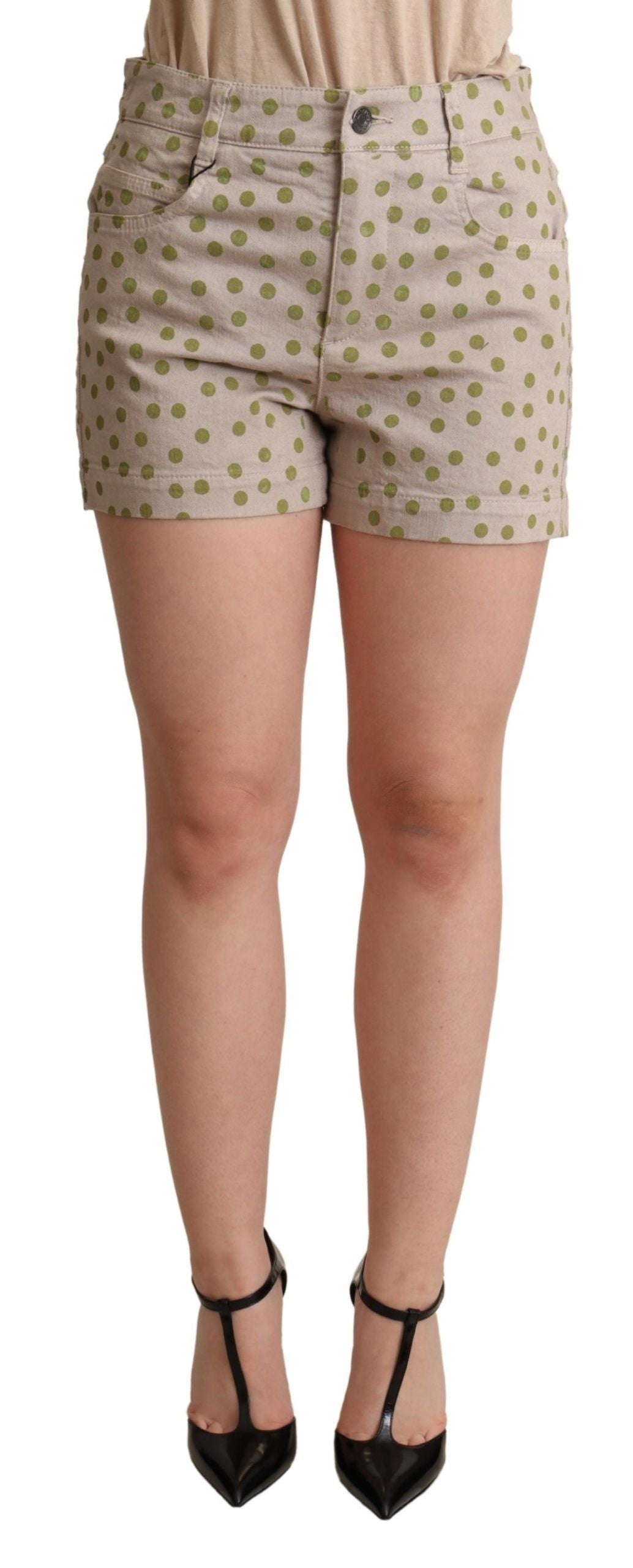 Beige denim shorts van katoenstretch met stippen