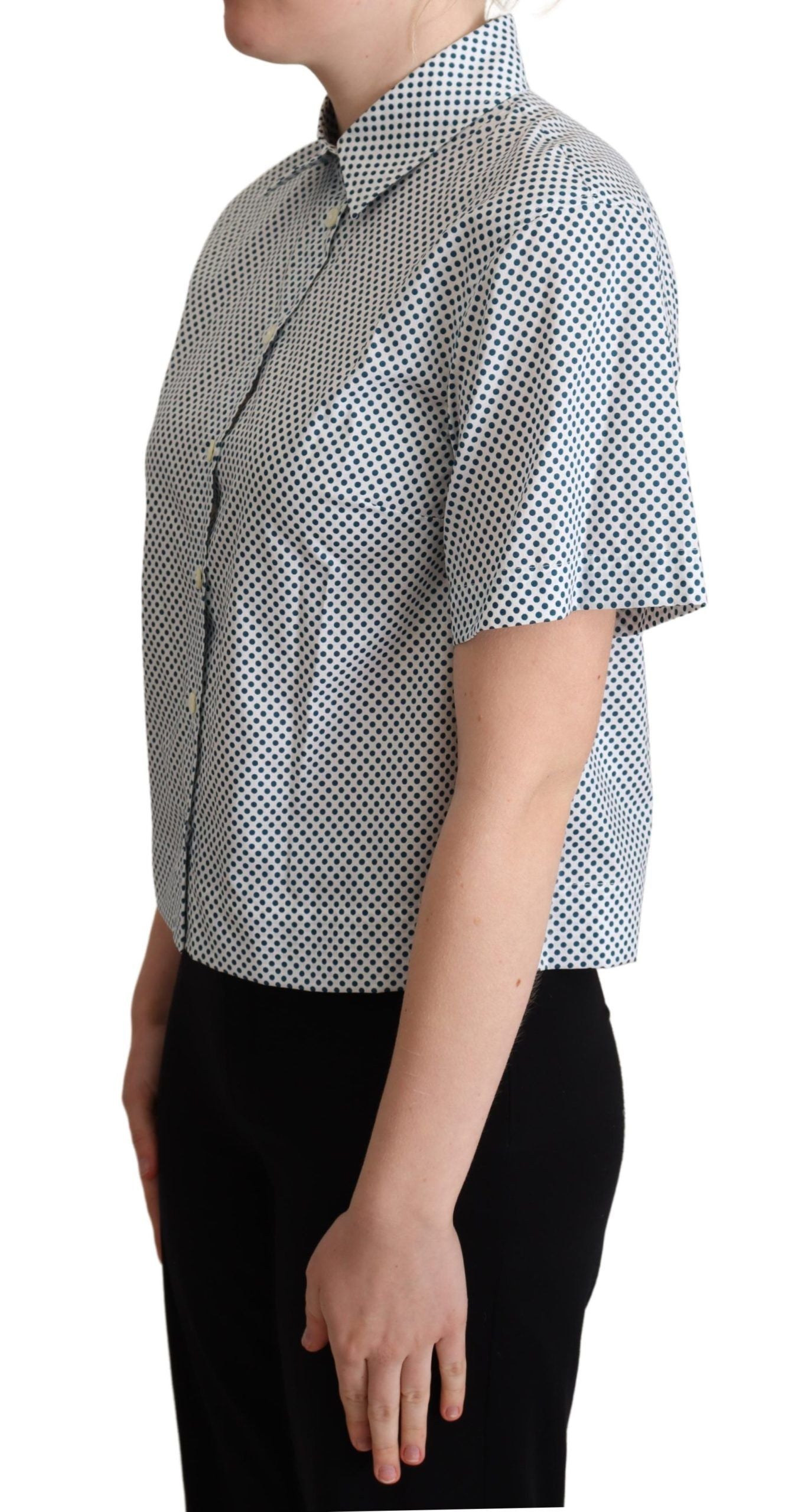 Witblauw katoenen overhemd met stippen
