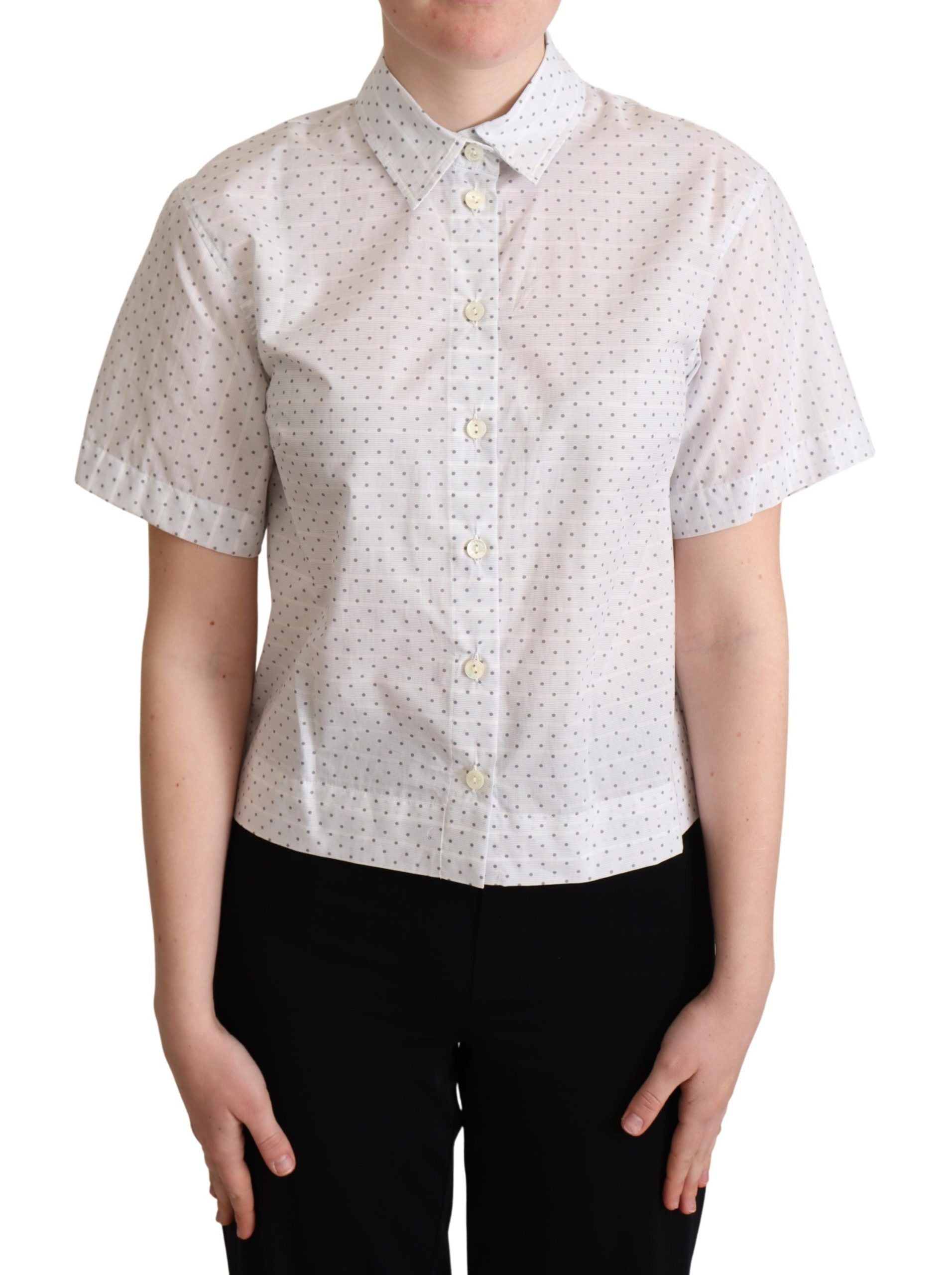 Wit zwart stippen kraag blouse shirt