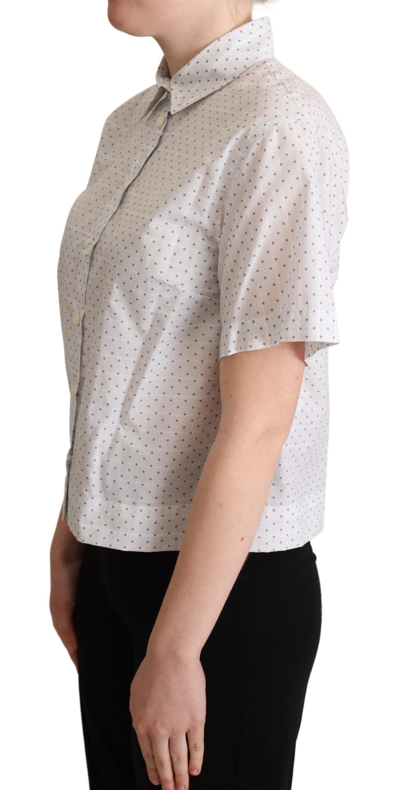 Wit zwart stippen kraag blouse shirt