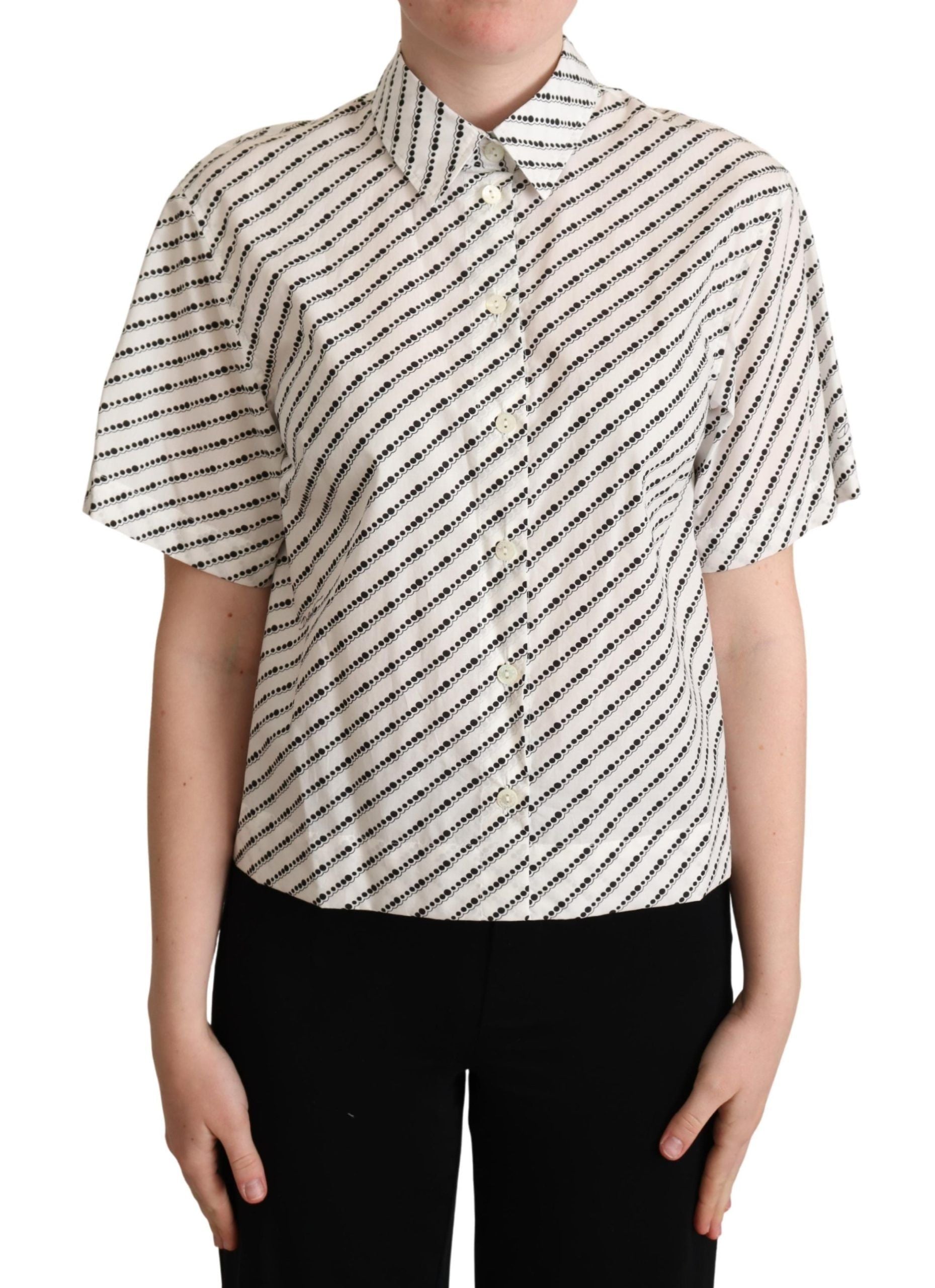 Wit gestippelde blouse met kraag