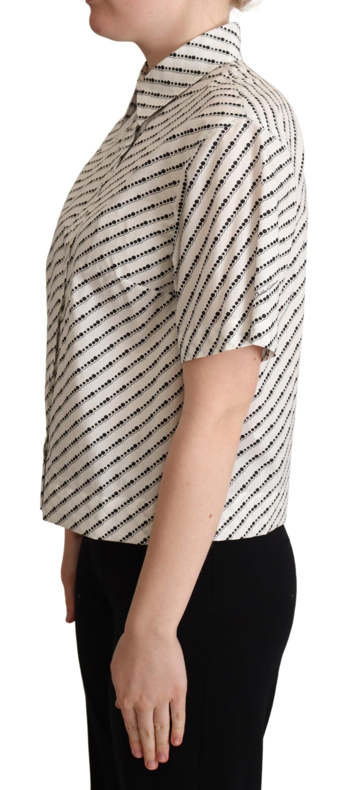 Wit gestippelde blouse met kraag