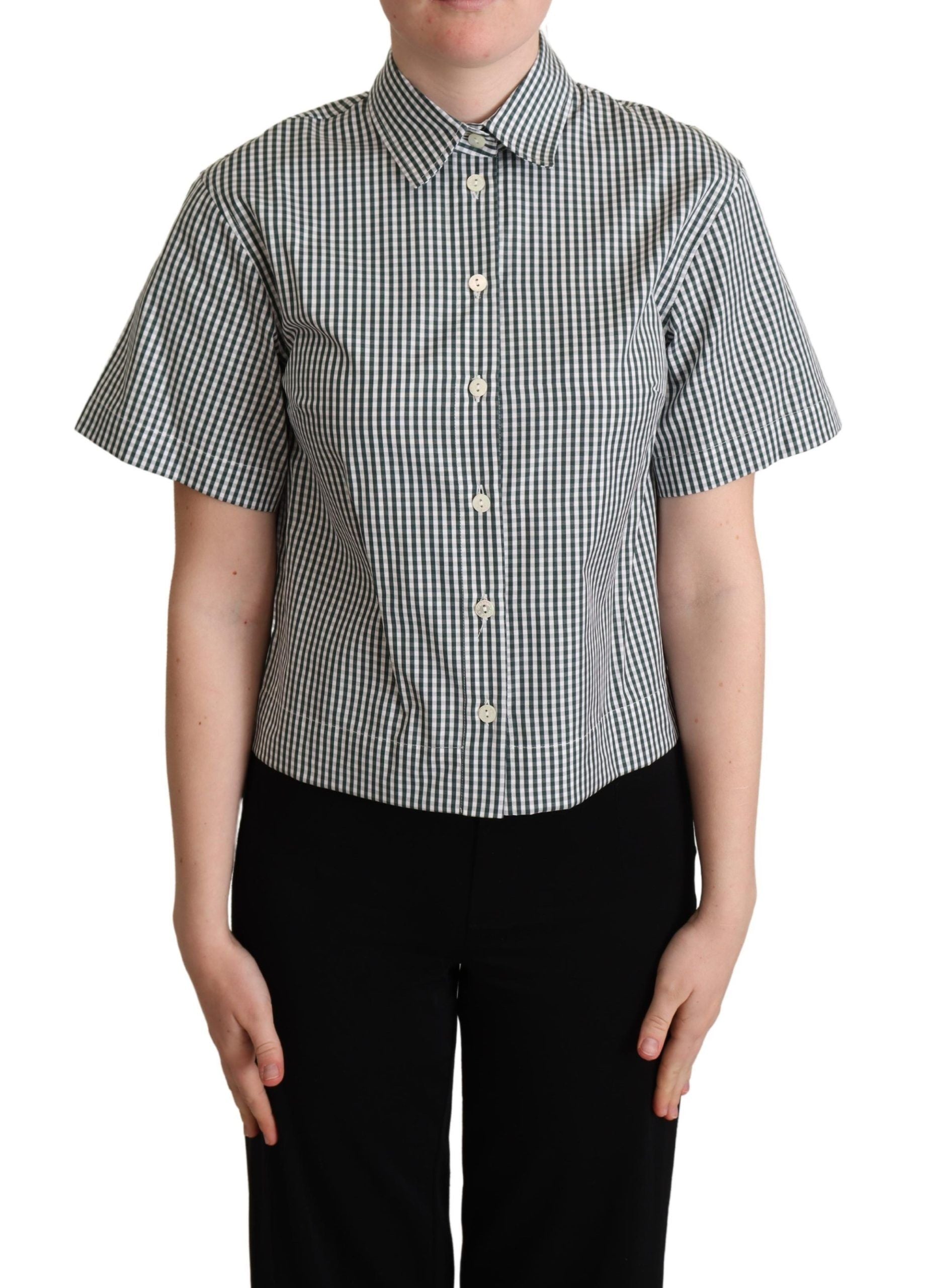 Witgroen katoenen geruit overhemd blouse top