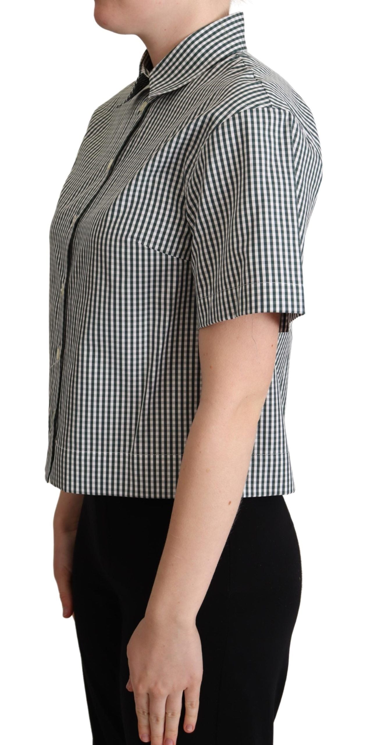 Witgroen katoenen geruit overhemd blouse top
