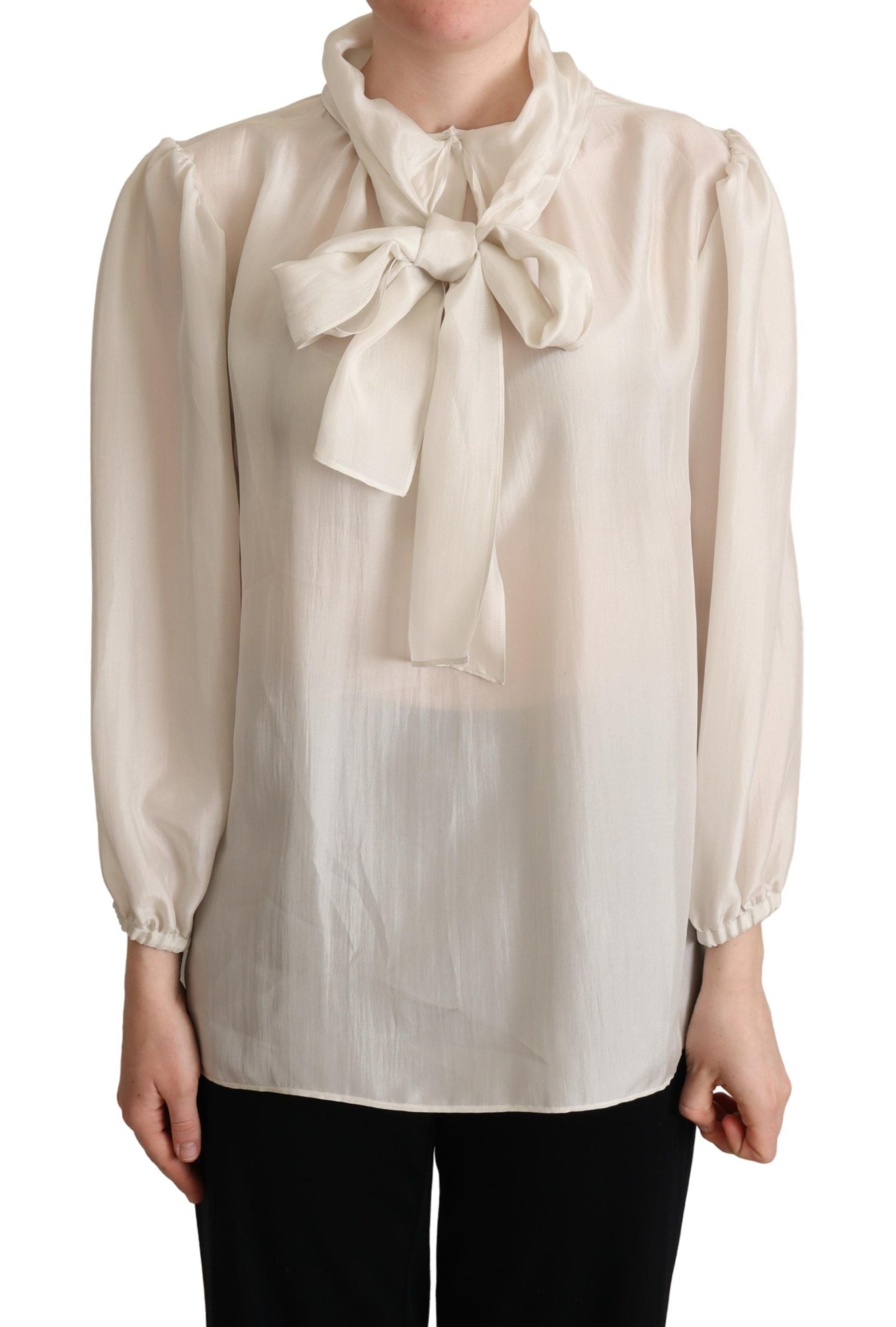 Lichtgrijs Ascot kraag overhemd zijden blouse top