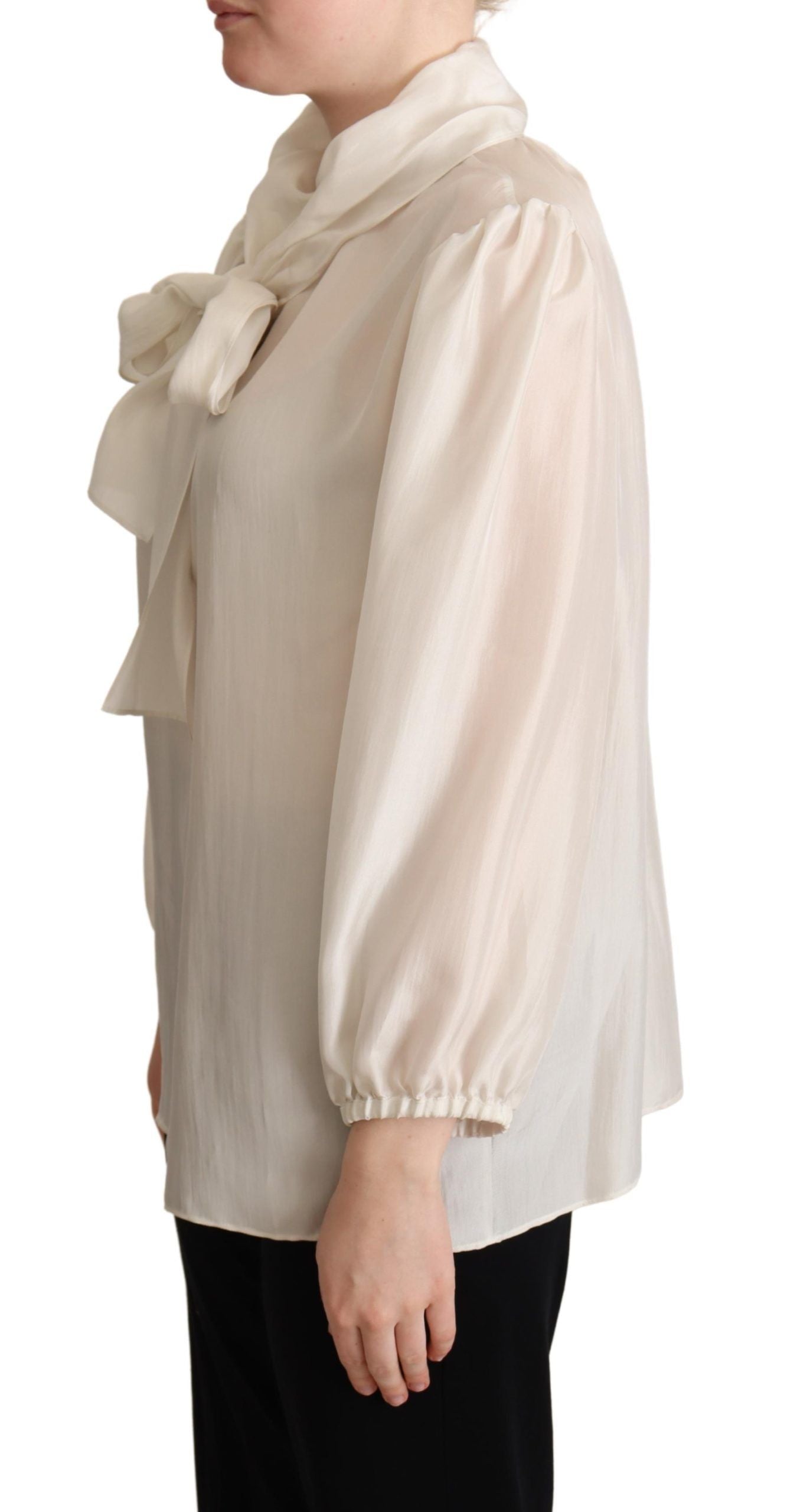 Lichtgrijs Ascot kraag overhemd zijden blouse top