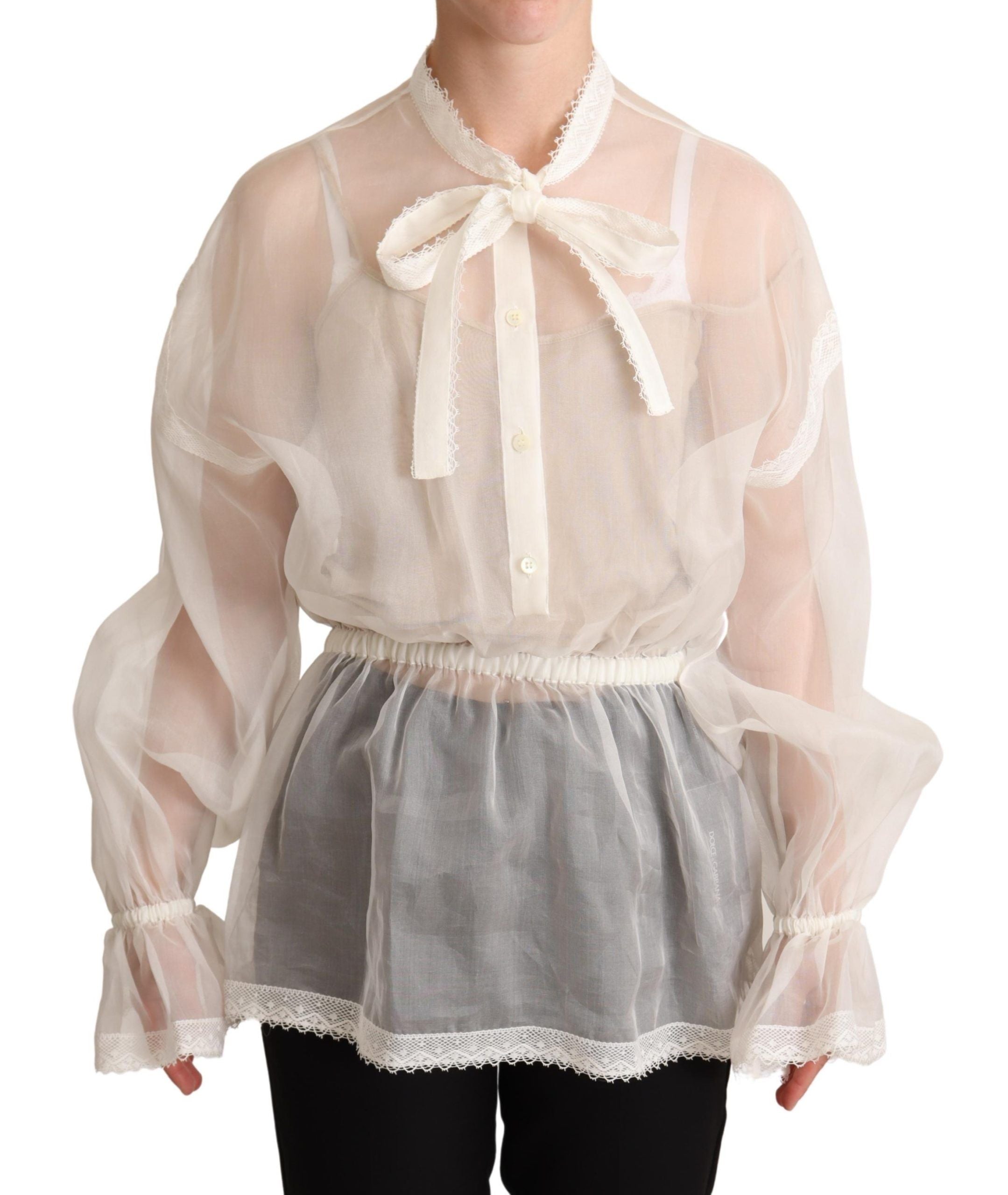 Witte Ascot kraag blouse top met lange mouwen