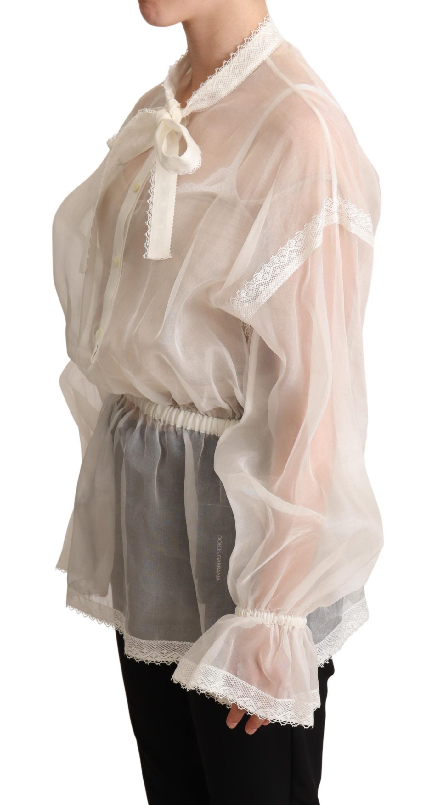 Witte Ascot kraag blouse top met lange mouwen