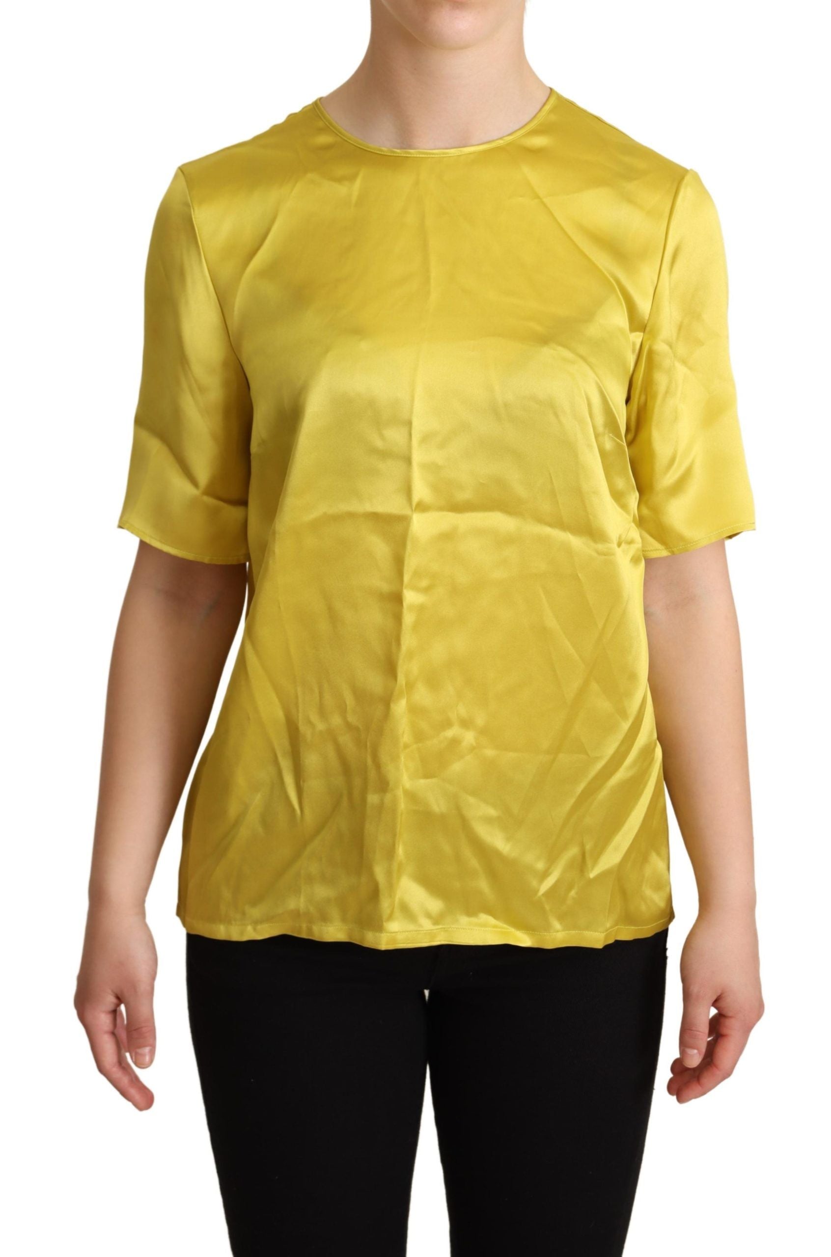 Gele zijden blouse met korte mouwen T-shirt
