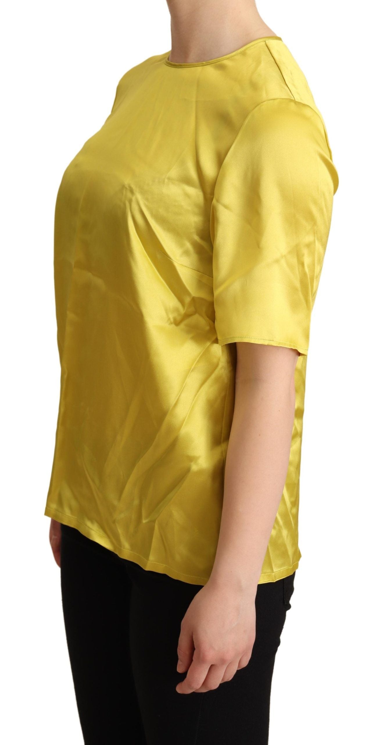 Gele zijden blouse met korte mouwen T-shirt