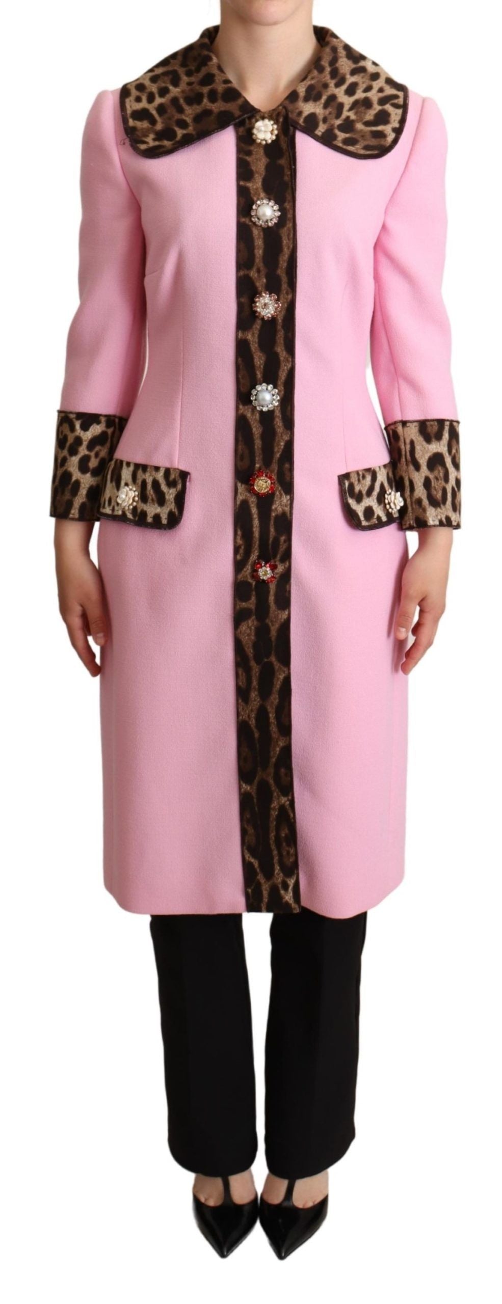 Roze luipaard wollen trenchcoatjasje