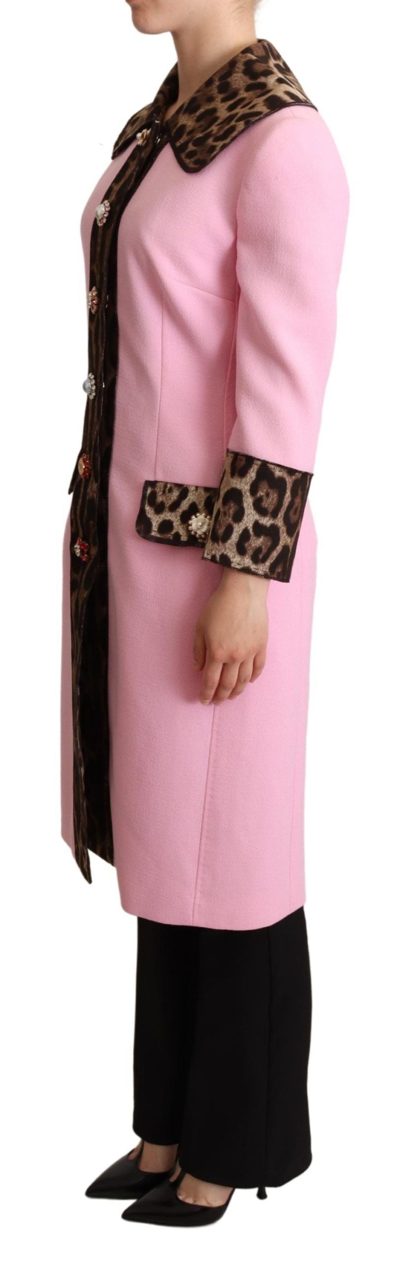 Roze luipaard wollen trenchcoatjasje
