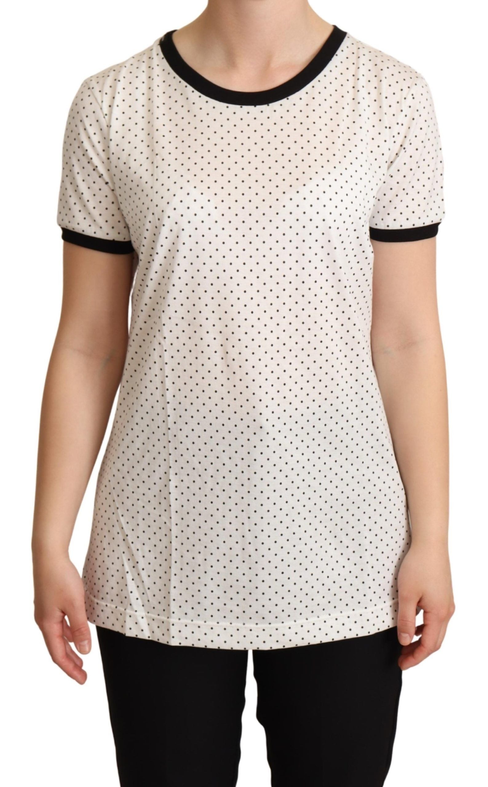 Wit gestippelde ronde hals katoenen T-shirt
