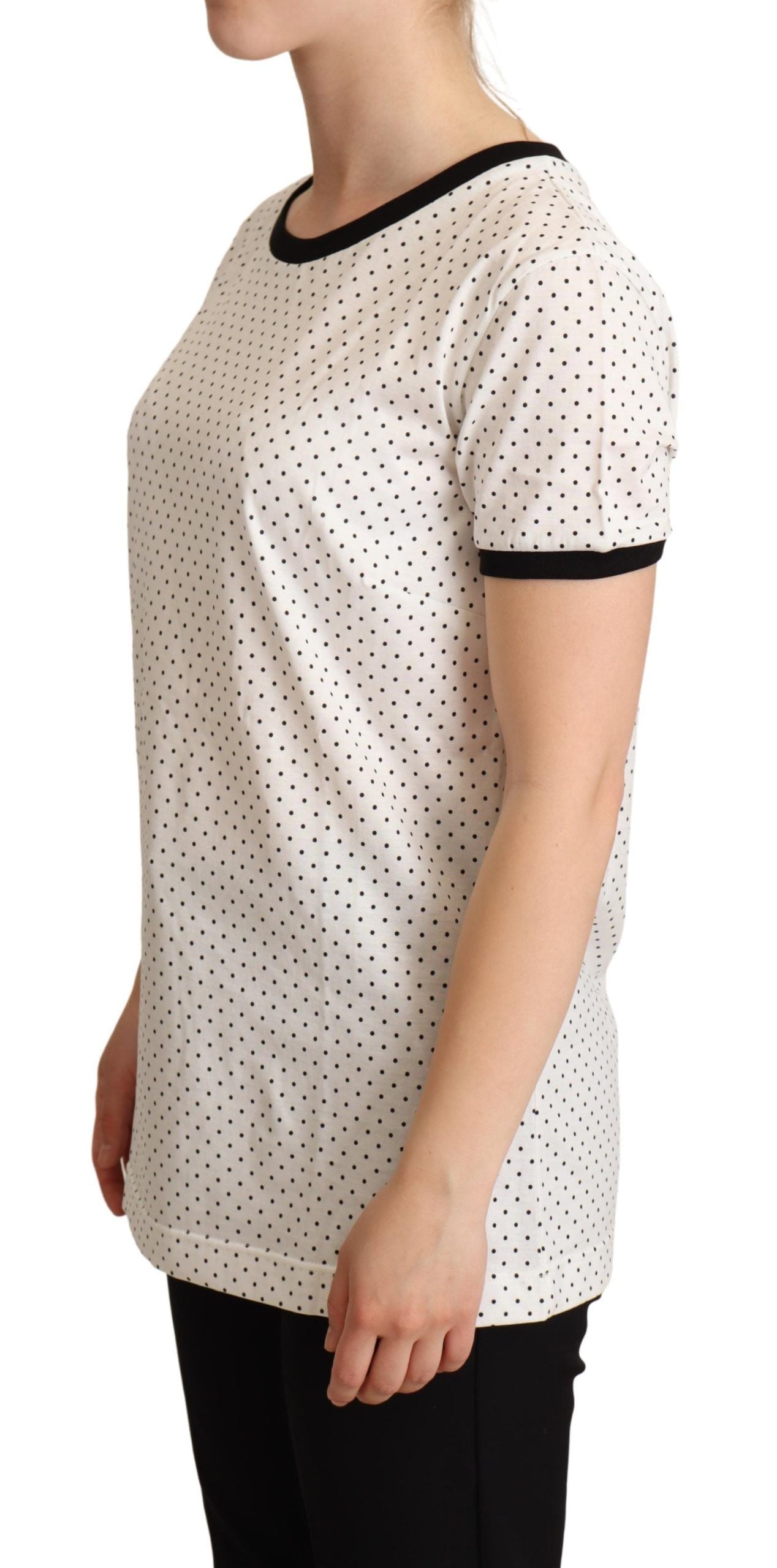 Wit gestippelde ronde hals katoenen T-shirt