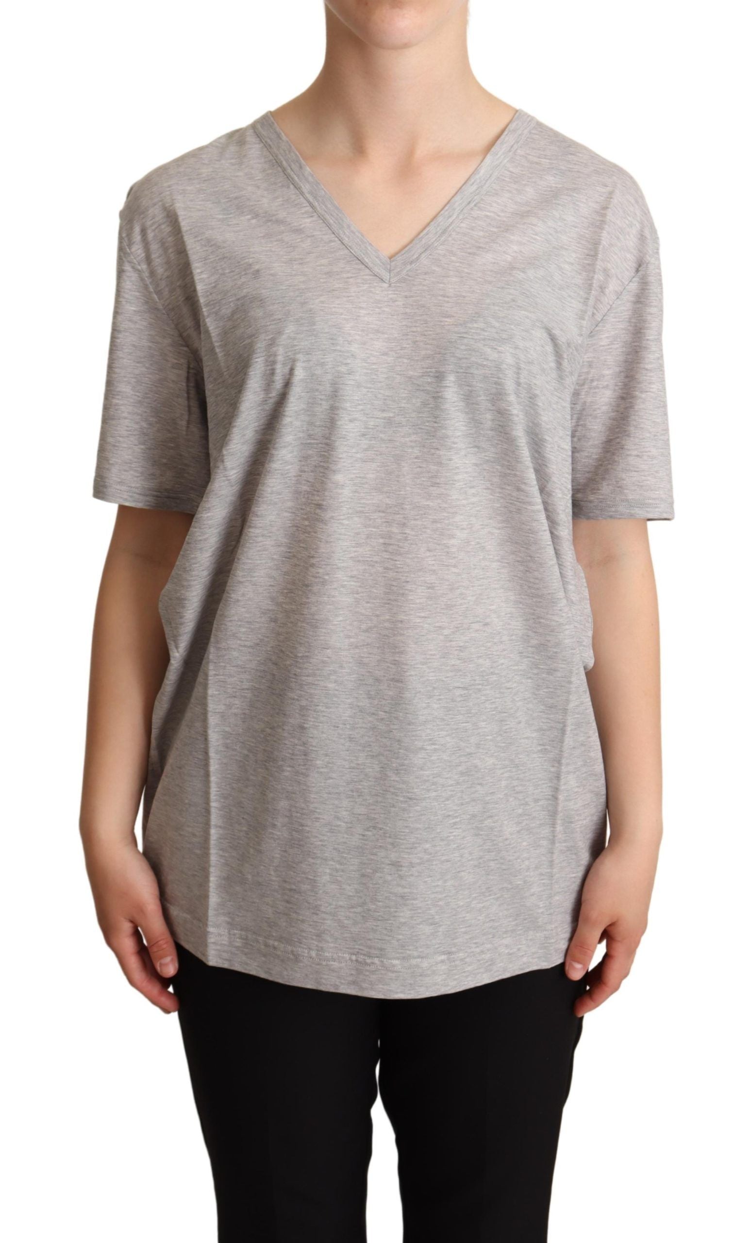 Grijs effen 100% katoenen V-hals T-shirt