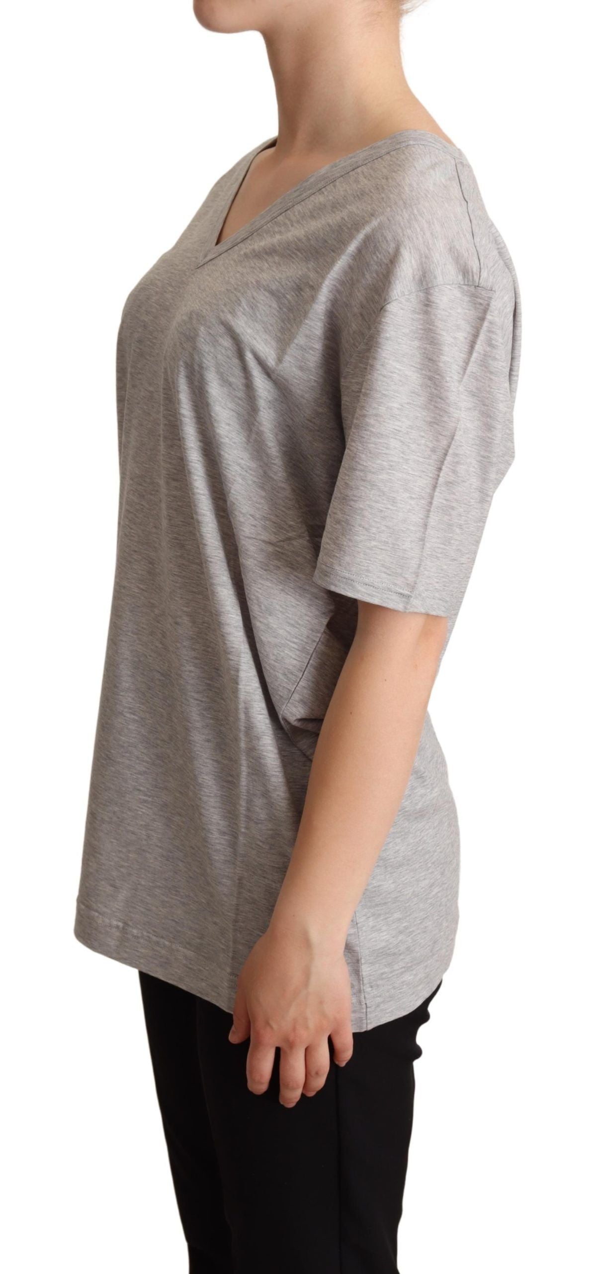 Grijs effen 100% katoenen V-hals T-shirt