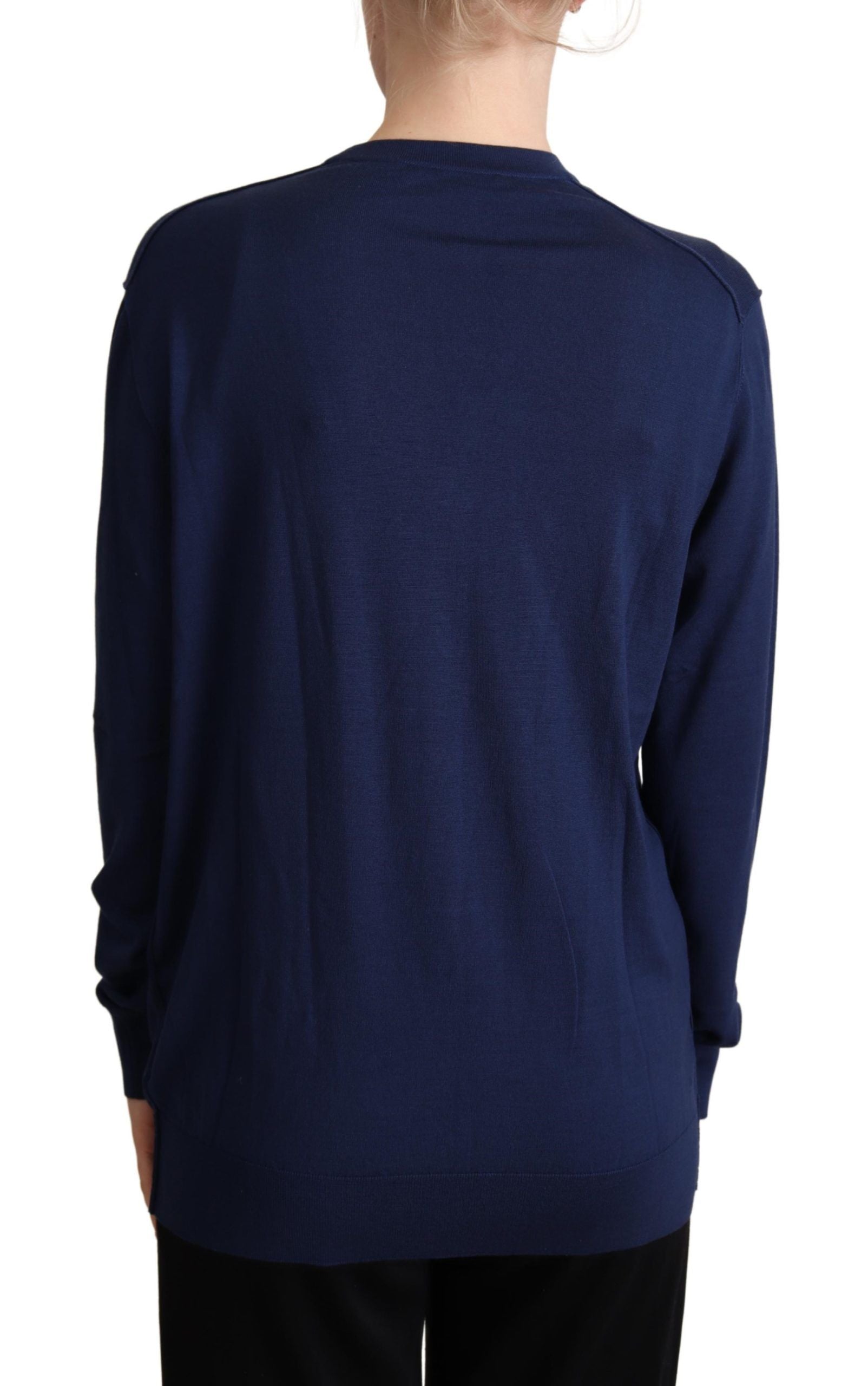 Blauwe maagdelijke wollen cardigan met knoopjes