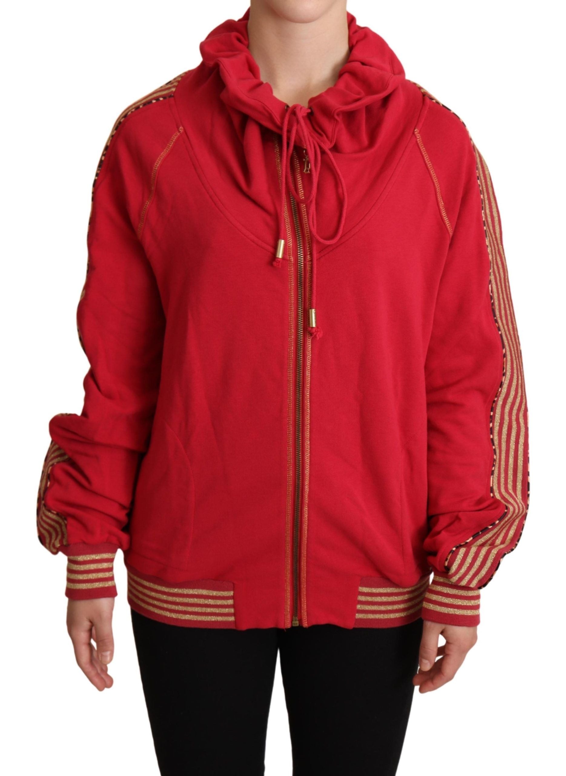 Rode sweatshirt met capuchon en volledige ritssluiting