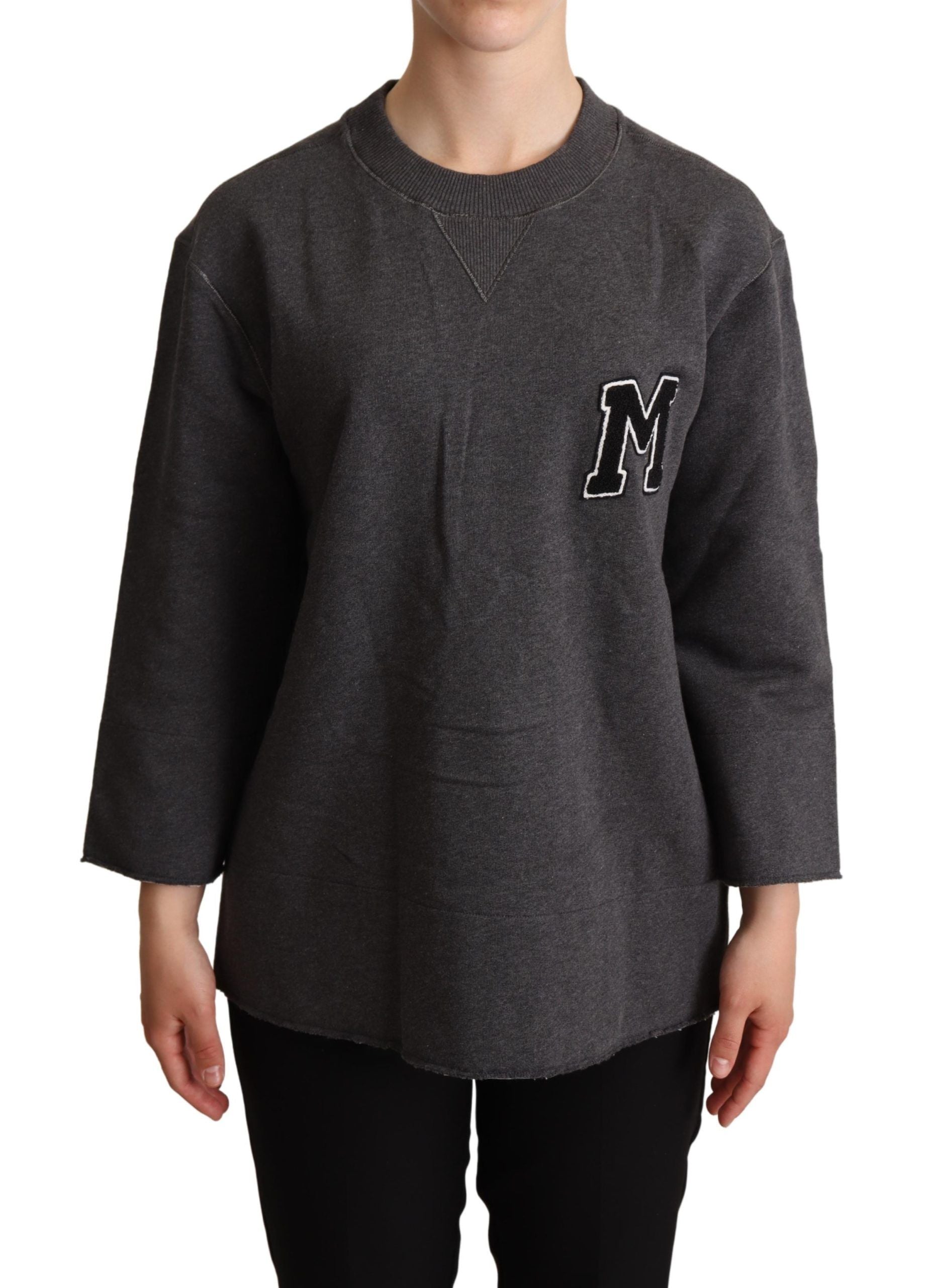 Grijze geborduurde dames pullover trui