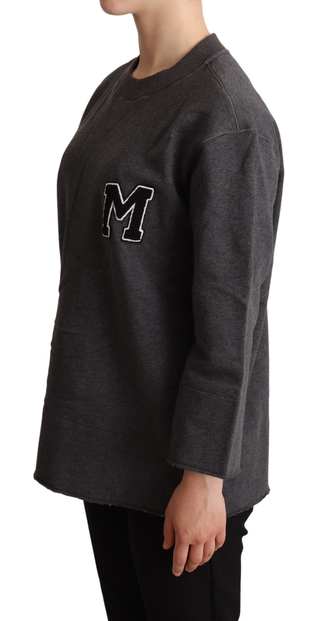 Grijze geborduurde dames pullover trui