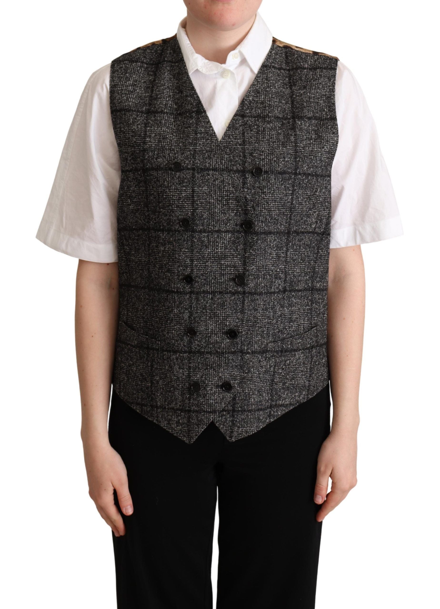 Grijs wollen luipaardprint vest