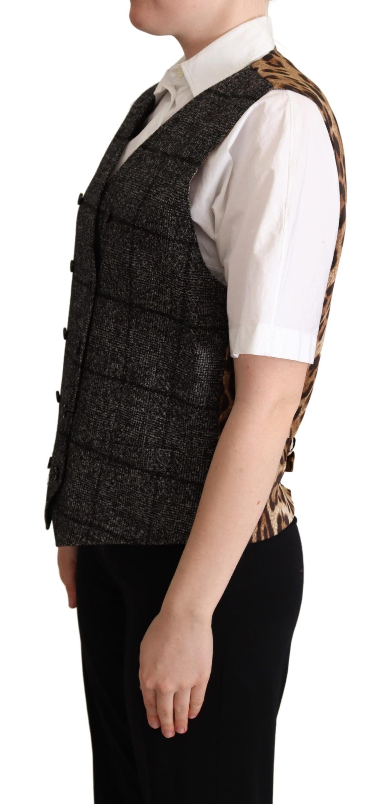 Grijs wollen luipaardprint vest