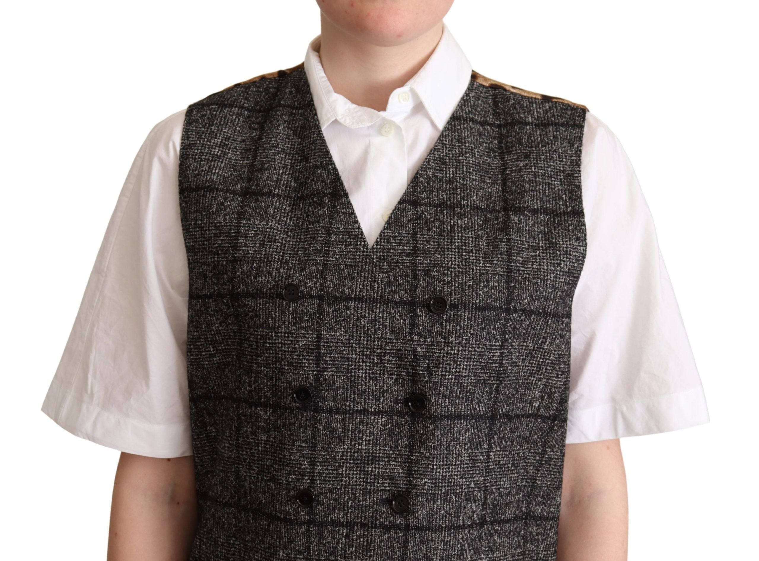 Grijs wollen luipaardprint vest