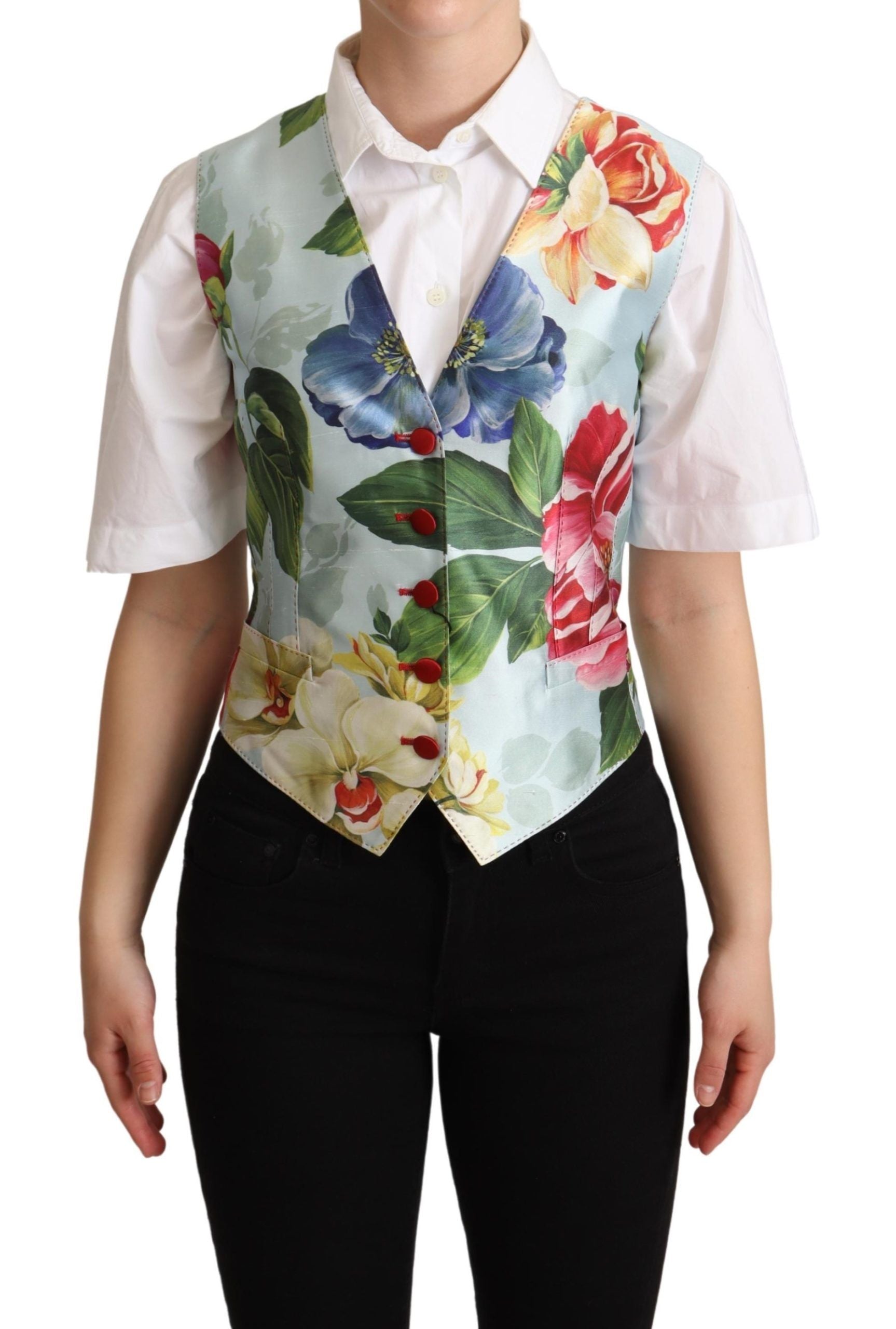 Mintgroen bloemen zijden gilet