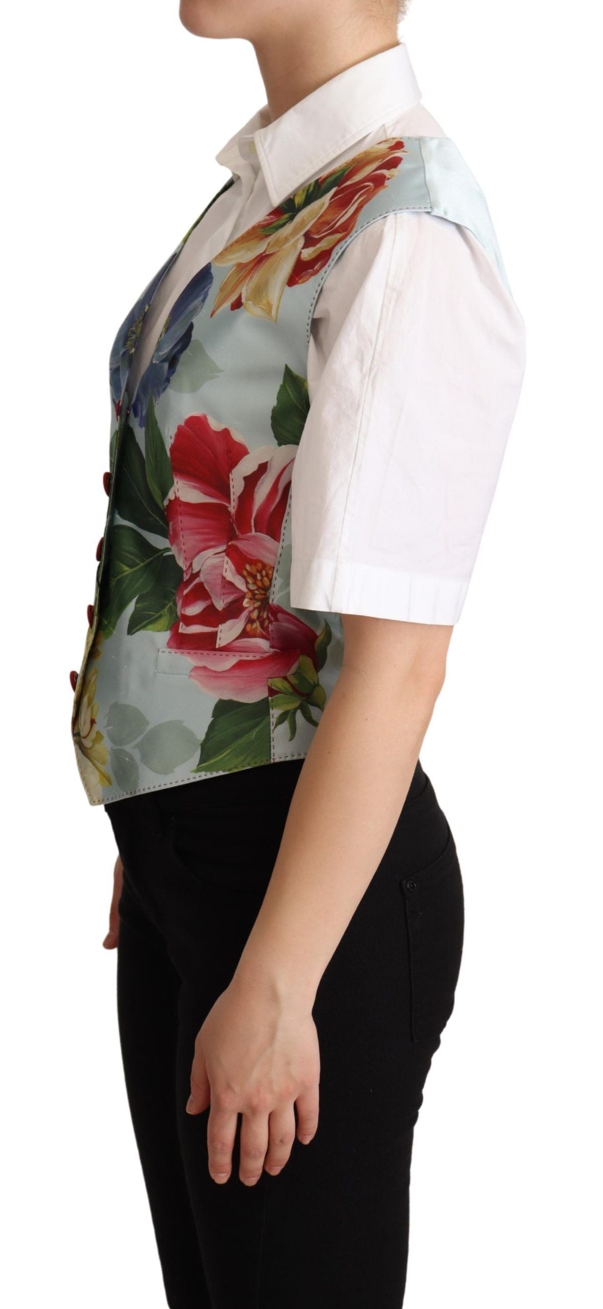 Mintgroen bloemen zijden gilet