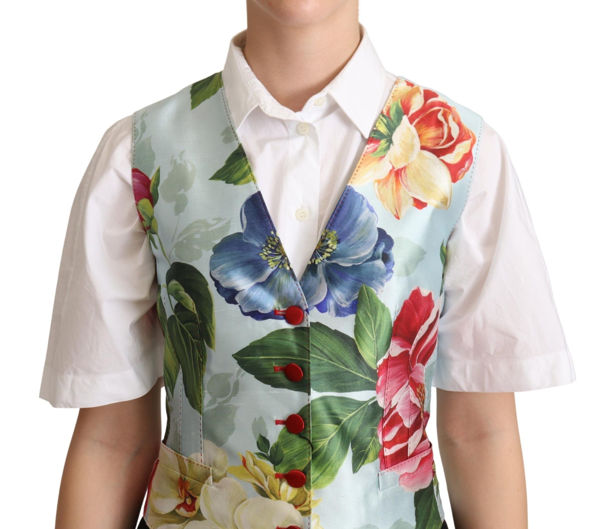 Mintgroen bloemen zijden gilet