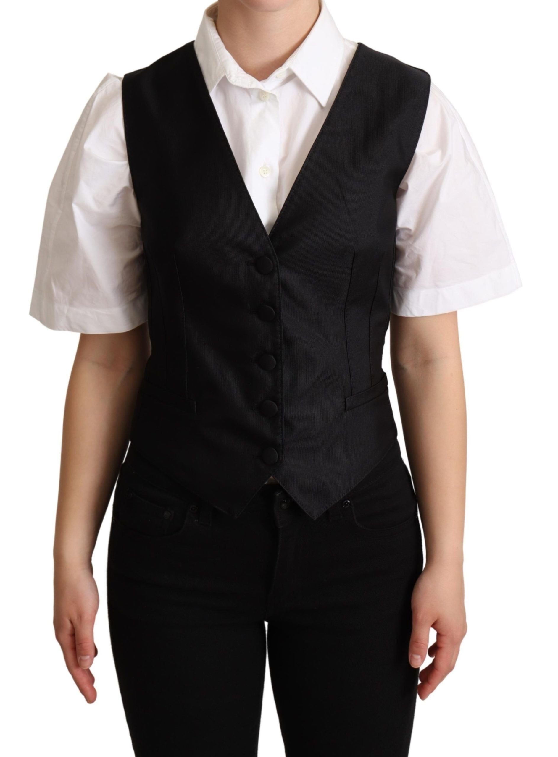 Zwarte zijden mouwloze gilet