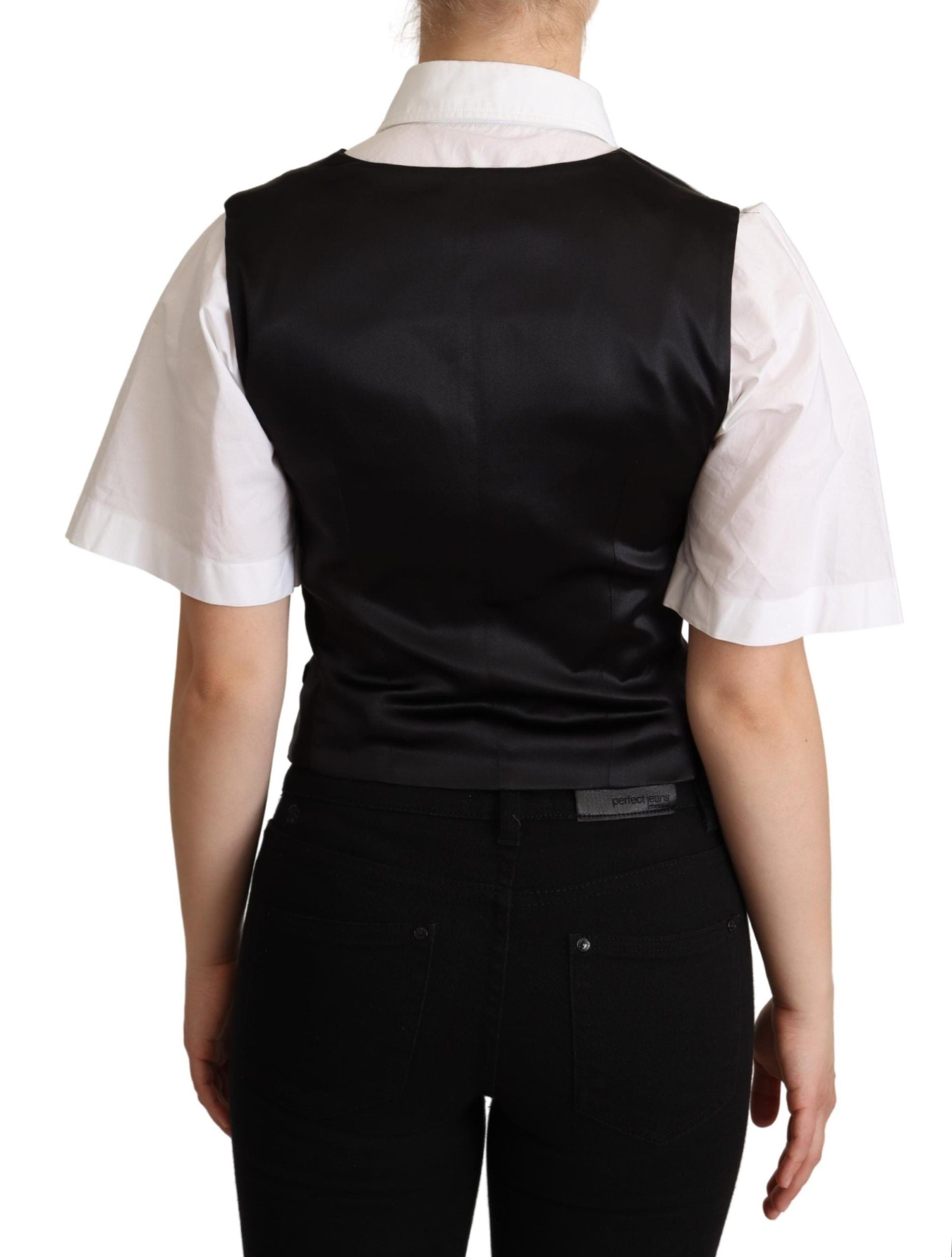 Zwarte zijden mouwloze gilet