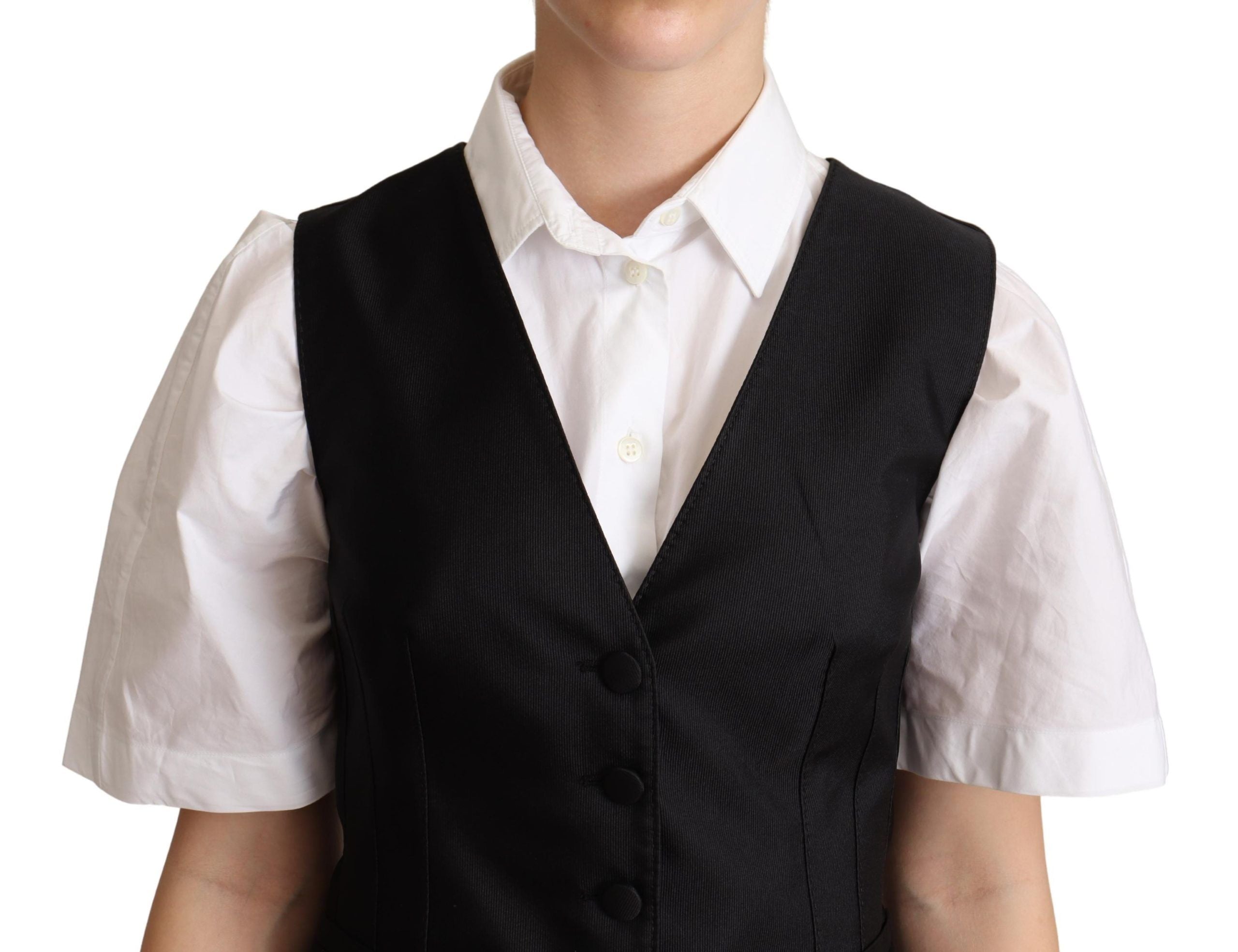 Zwarte zijden mouwloze gilet