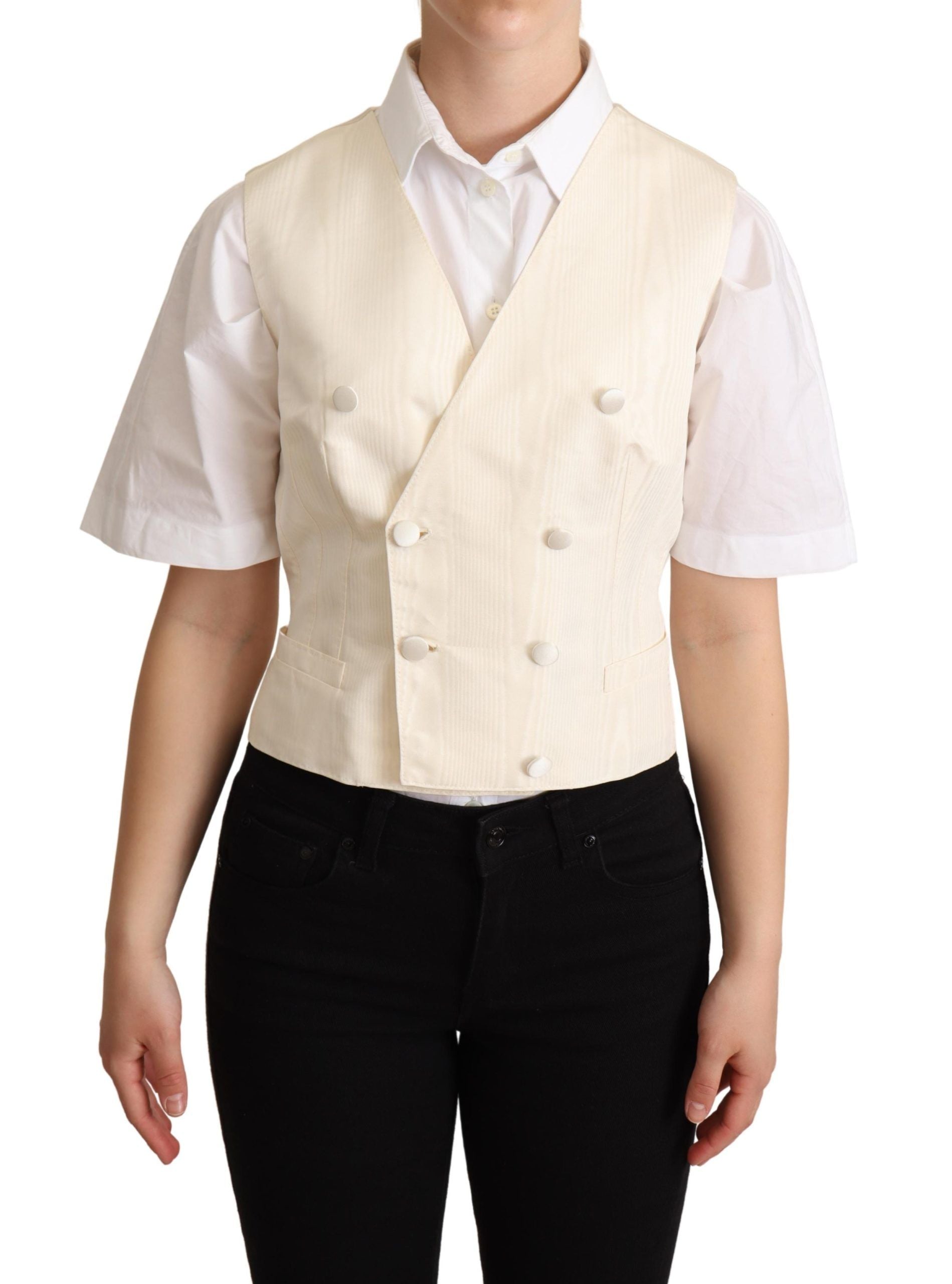 Beige zijden mouwloos gilet