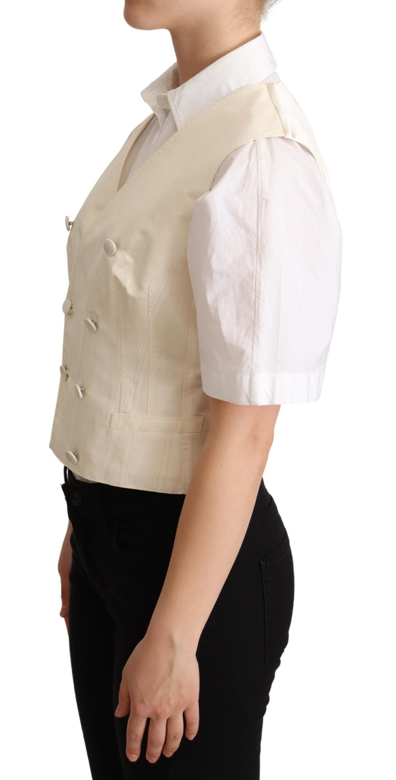 Beige zijden mouwloos gilet