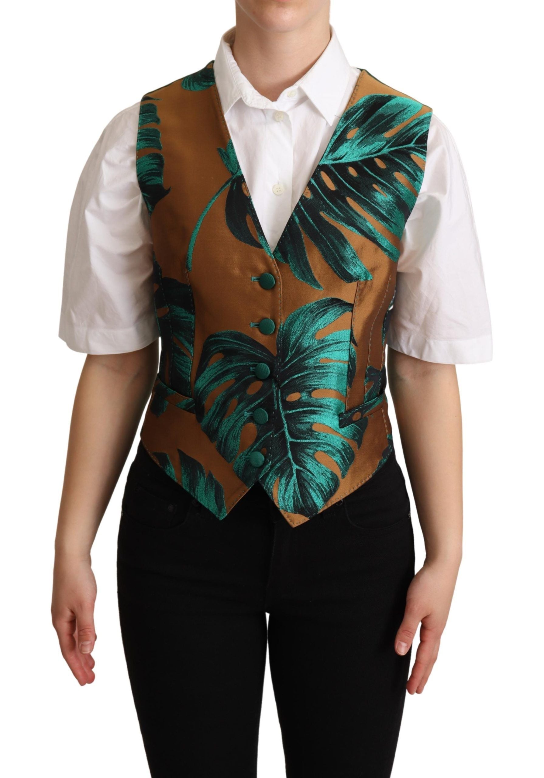 Groen jacquard bladgouden gilet