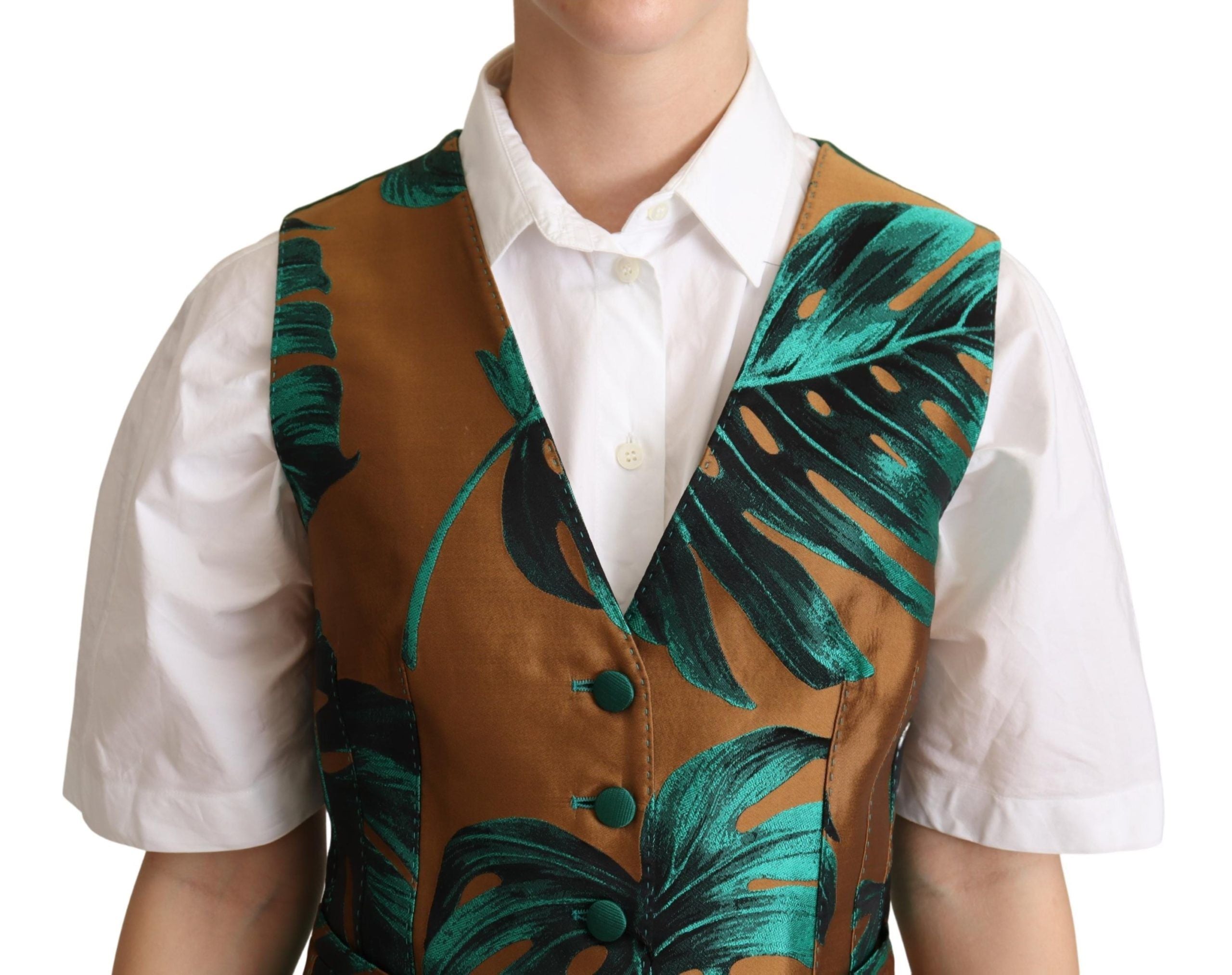 Groen jacquard bladgouden gilet