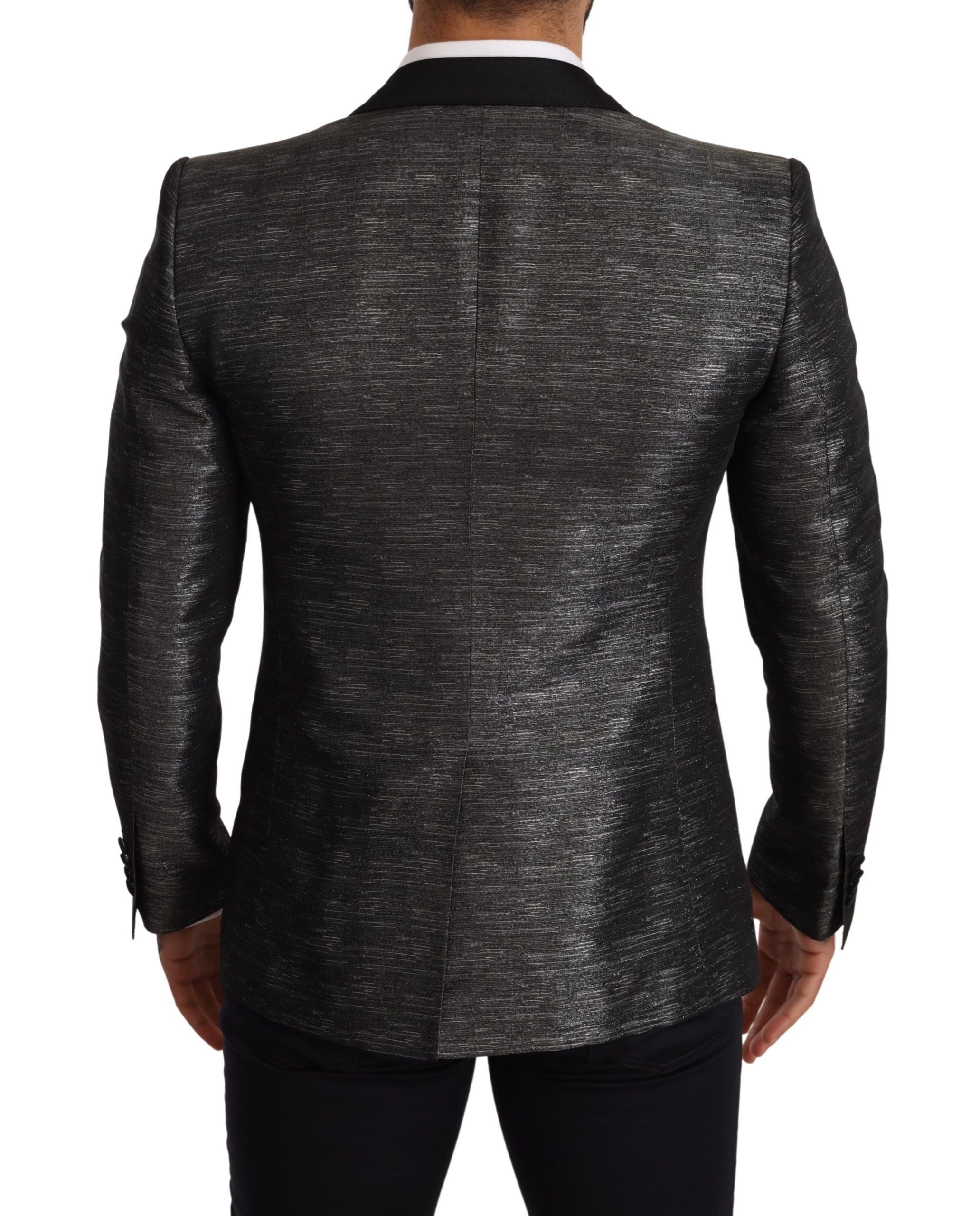 Grijs metallic zwart slank smokingblazer