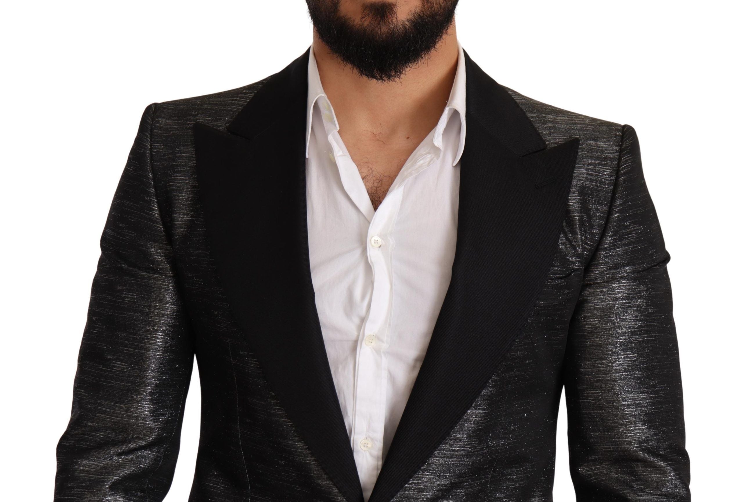 Grijs metallic zwart slank smokingblazer