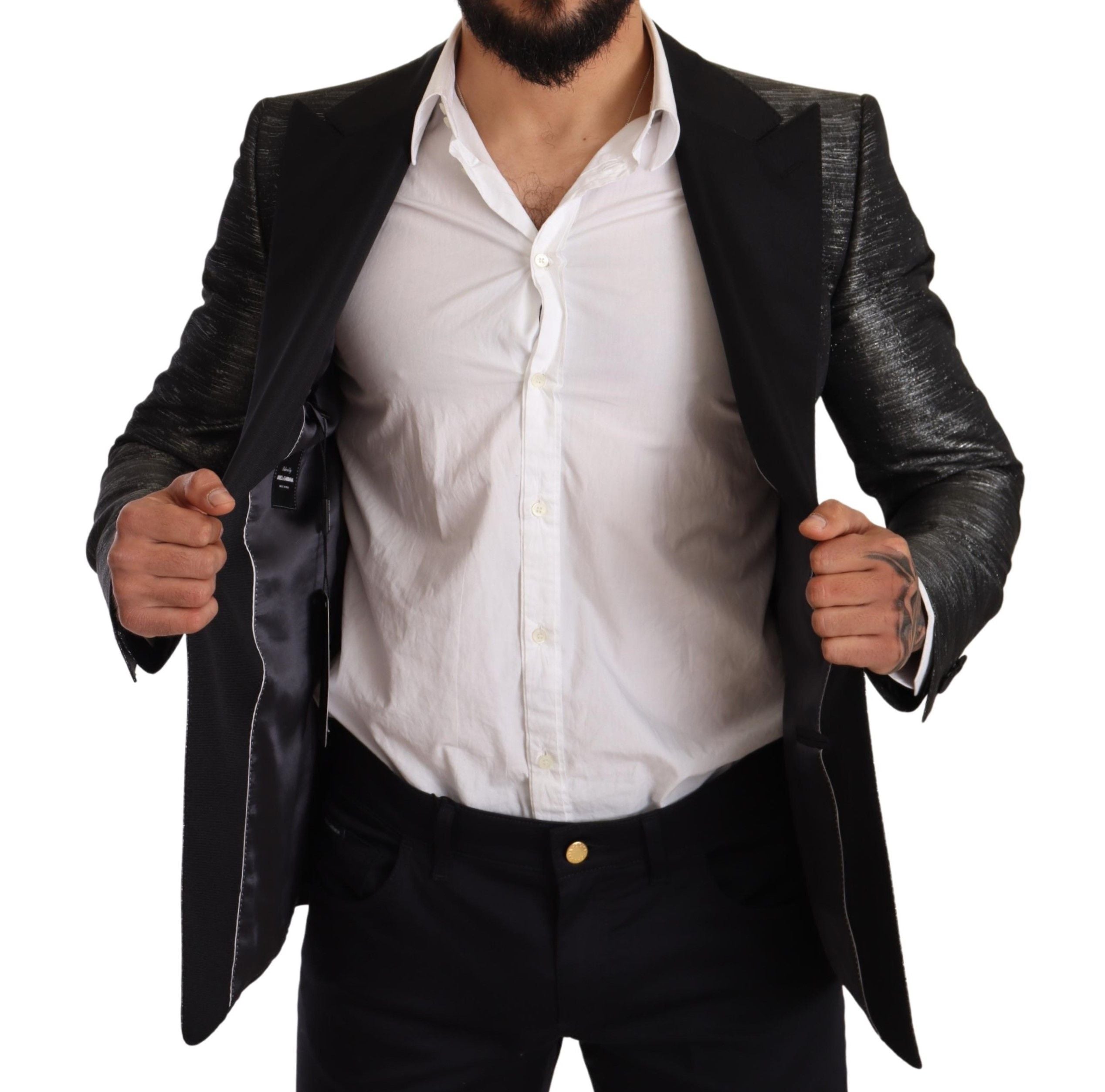 Grijs metallic zwart slank smokingblazer